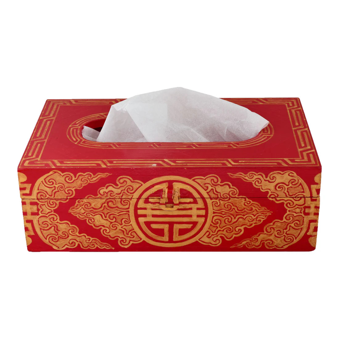 Hand Painted Wooden Tissue Box - Red Buddhist Art Hand Painted Wooden Tissue Box - Red Buddhist Art