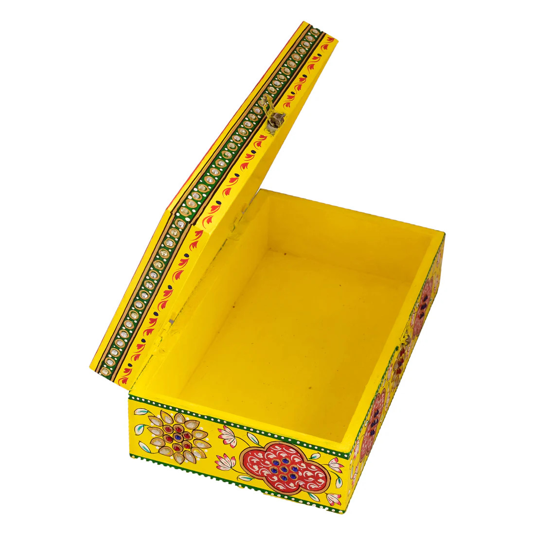 Hand Painted Wooden Tissue Box - Red & Yellow Mughal Art