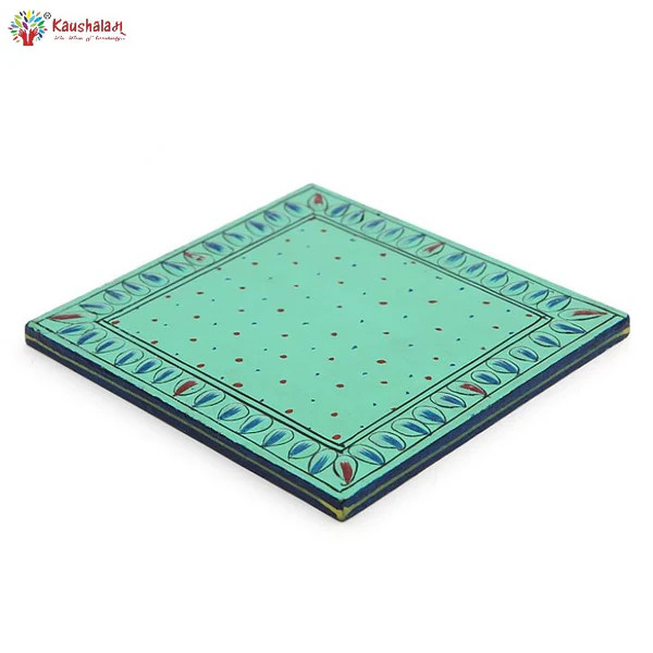 Hand Painted Coasters - Aqua Green, Mughal Art