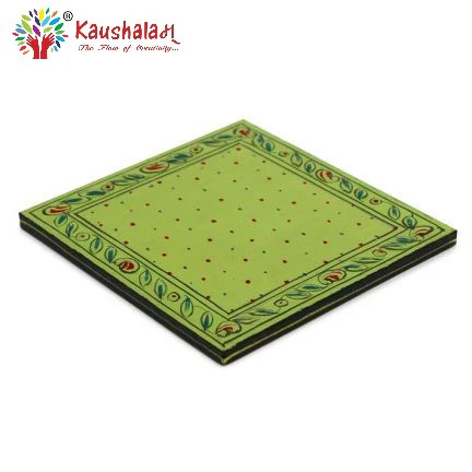 Hand Painted Coasters -Lime Green , Mughal Art