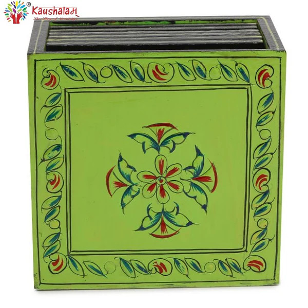 Hand Painted Coasters -Lime Green , Mughal Art