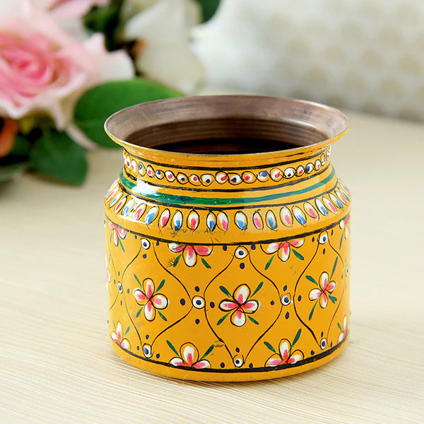 Hand Painted Copper Kalash: Small Pot, Sugar pot Hand Painted Copper Kalash: Small Pot, Sugar pot