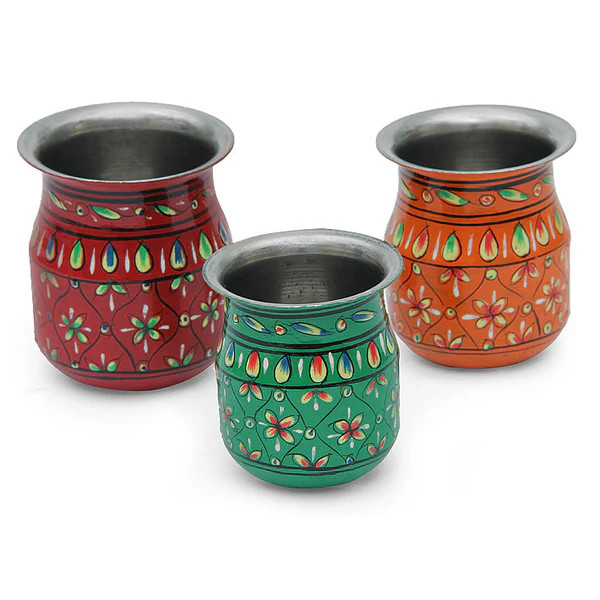 Hand Painted Kalash Set of 3 - Red - Orange - Green Hand Painted Kalash Set of 3 - Red - Orange - Green