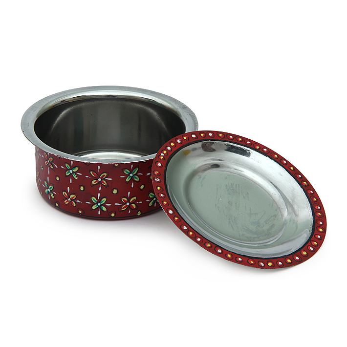 Hand-Painted Stainless Steel Serving Bowl Set (Set of 3): Containers with lid, Small bowls, Dip Servers Hand-Painted Stainless Steel Serving Bowl Set (Set of 3): Containers with lid, Small bowls, Dip Servers