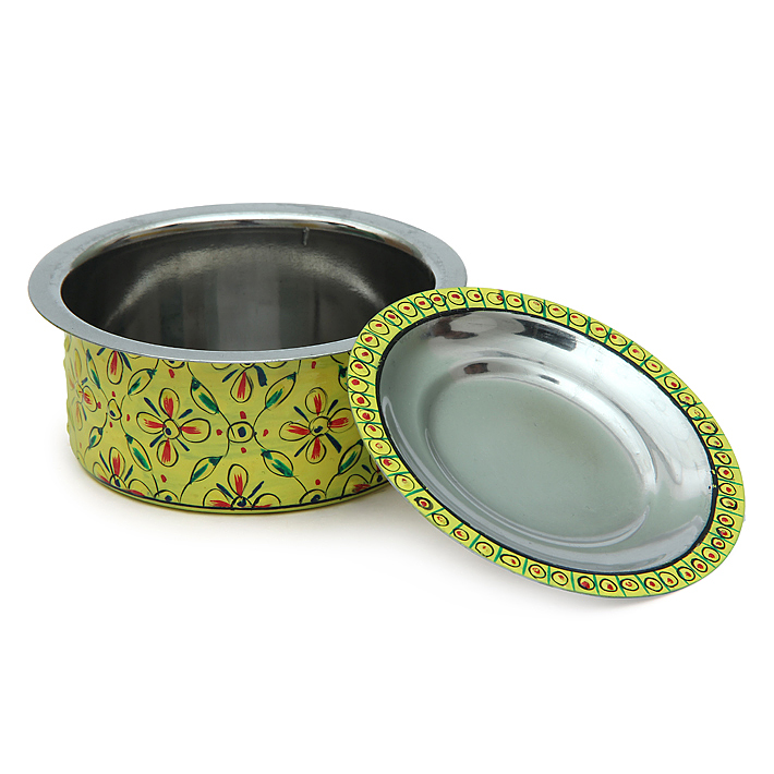 Hand-Painted Stainless Steel Serving Bowl Set (Set of 3): Containers with lid, Small bowls, Dip Servers Hand-Painted Stainless Steel Serving Bowl Set (Set of 3): Containers with lid, Small bowls, Dip Servers