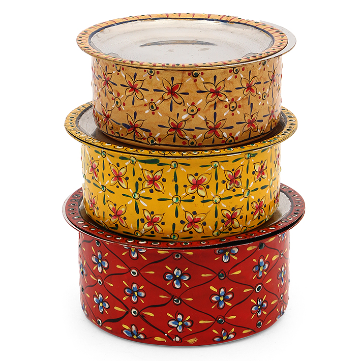 Serving Bowls set of 3 Containers with lids: Gold , Yellow, Red