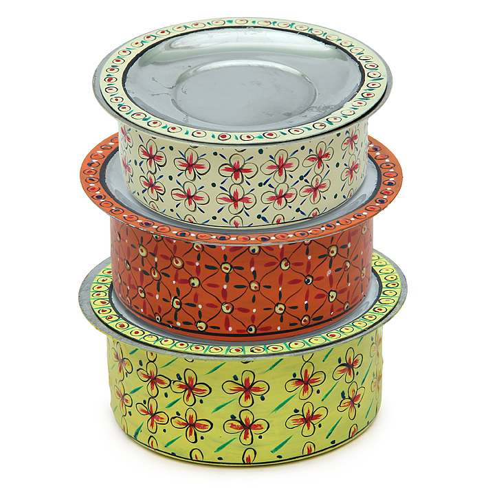 Serving Bowls set of 3 Containers with lids: Whit, Yellow, Orange