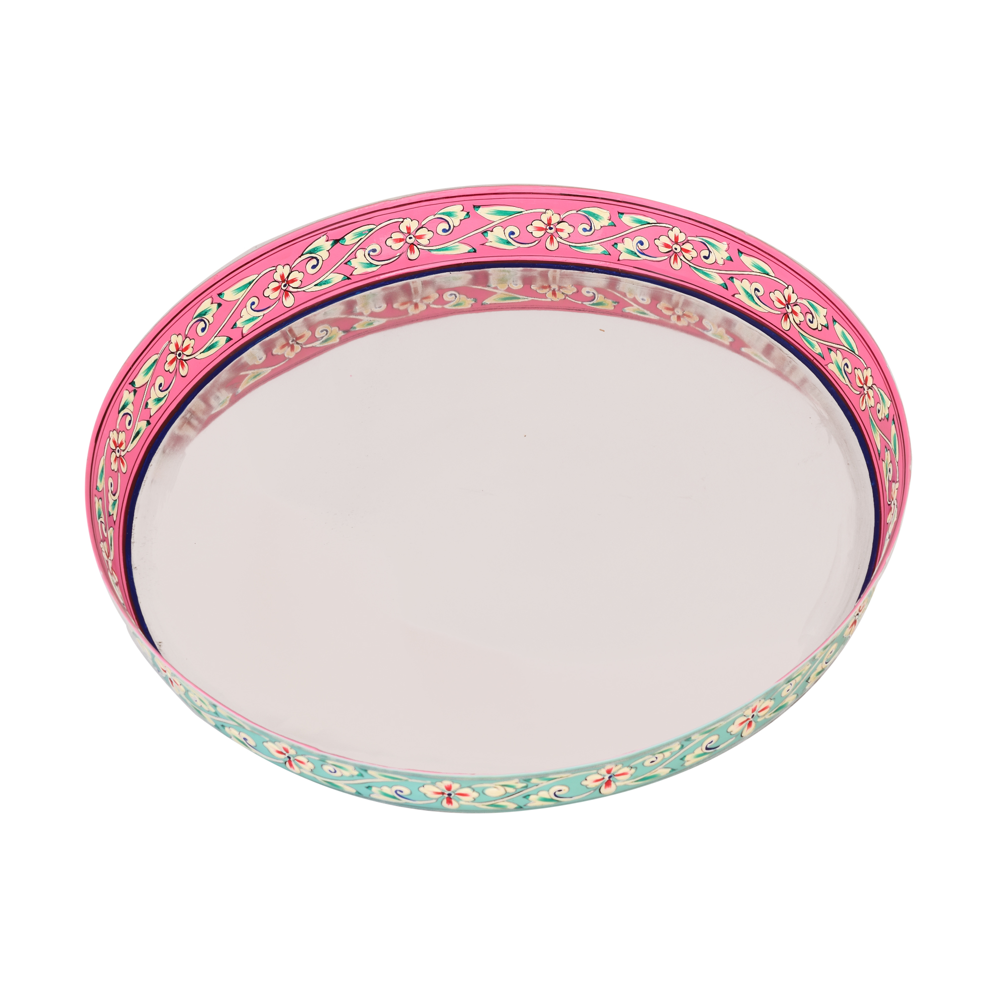 Food cover - Hand painted Cloche with round Steel Tray : Dome food cover of wire mesh with handle and Round Serving plate