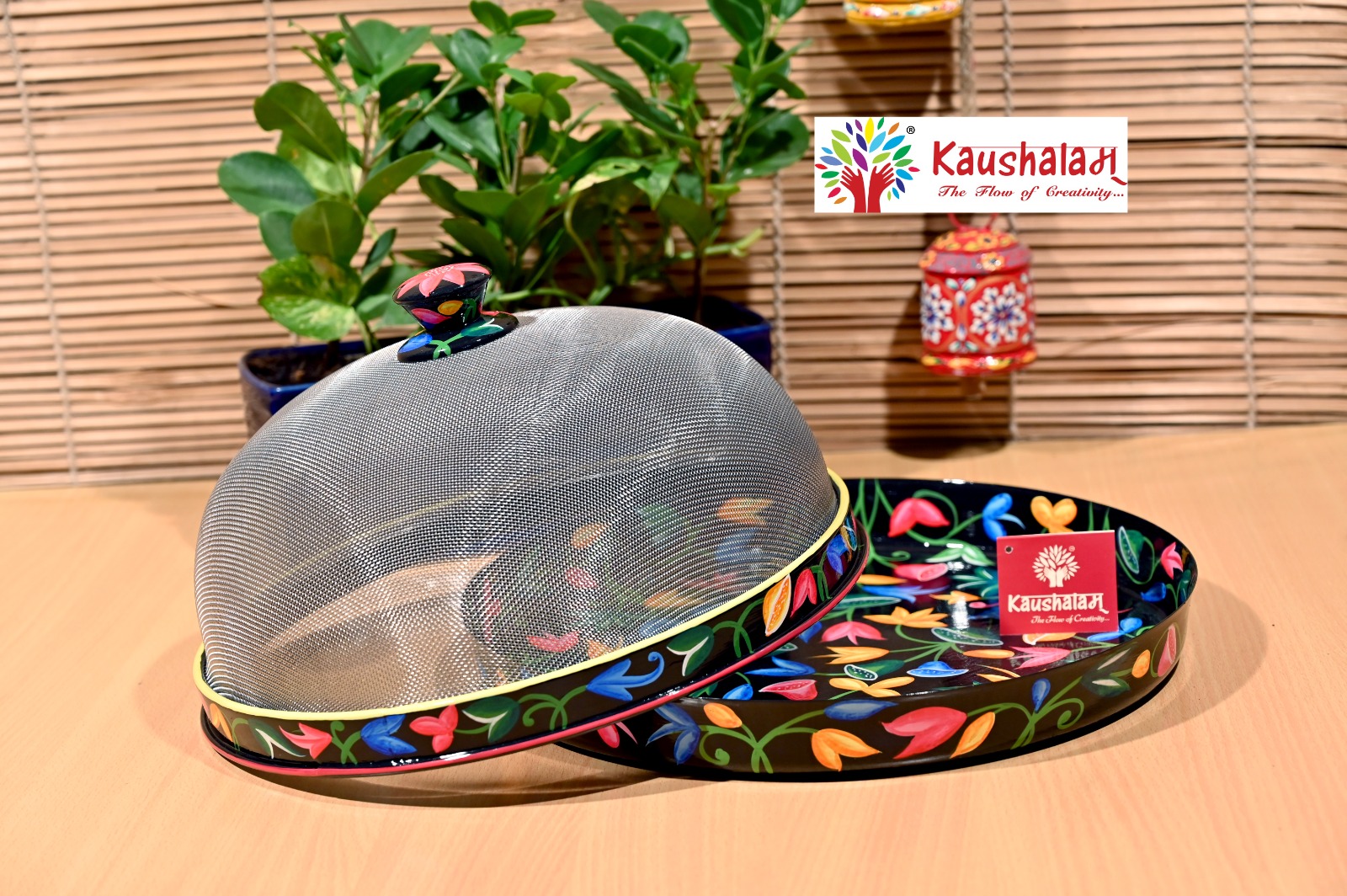 Hand painted Floral Dome food cover & Tray Set Hand painted Floral Dome food cover & Tray Set
