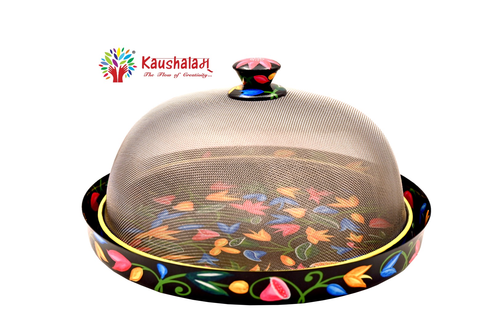 Hand painted Floral Dome food cover & Tray Set