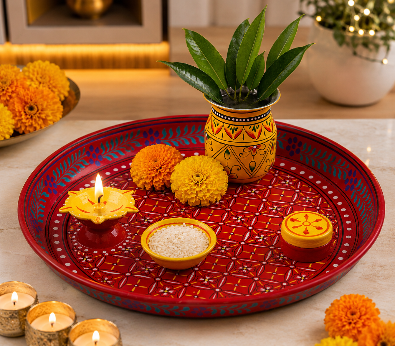 Hand painted puja thali