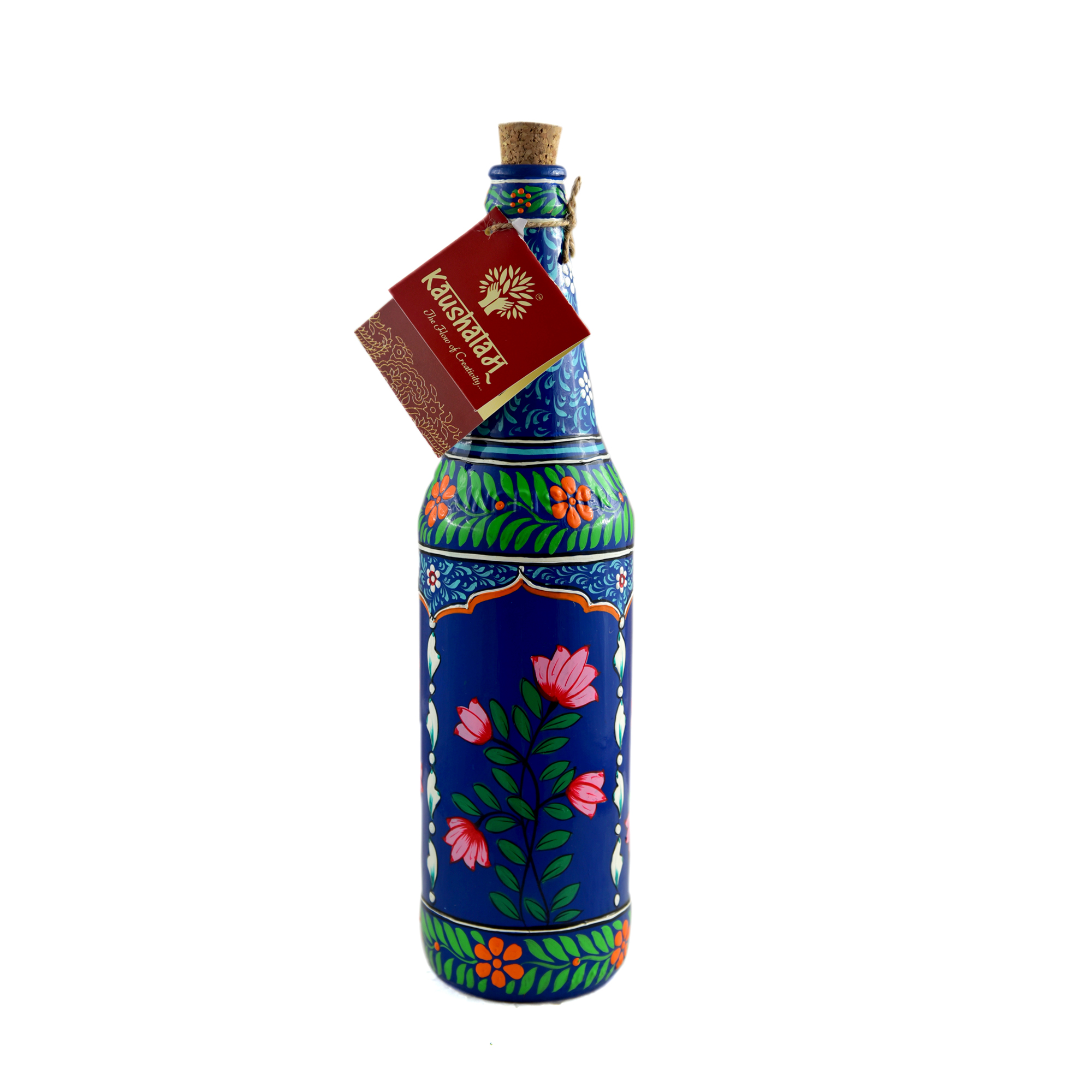 Hand-Painted Recycled Beer Bottle – Bar Decor, Lamp or Vase