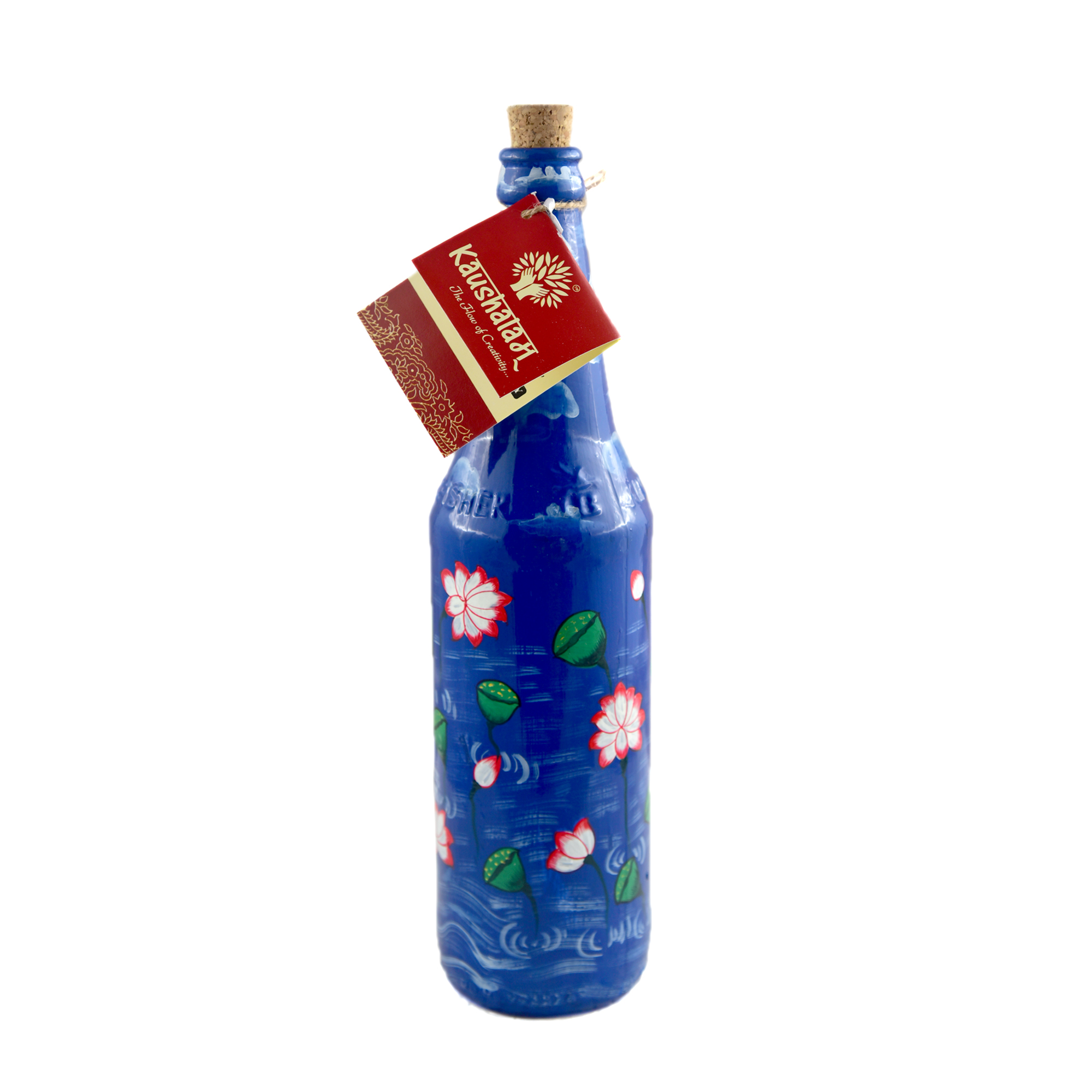 Hand-Painted Recycled Beer Bottle – Bar Decor, Lamp or Vase: Blue Lotus Hand-Painted Recycled Beer Bottle – Bar Decor, Lamp or Vase: Blue Lotus