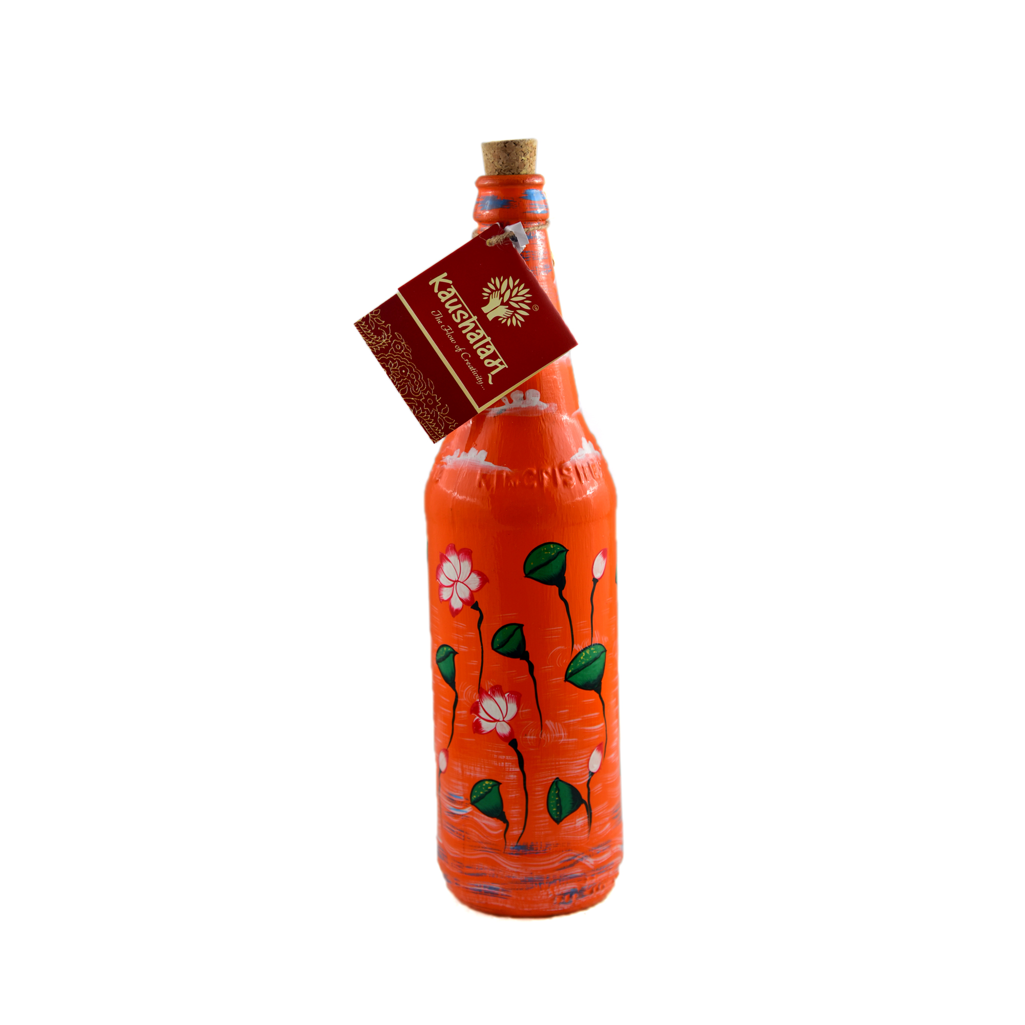 Hand-Painted Recycled Beer Bottle – Bar Decor, Lamp or Vase: Orange Lotus Hand-Painted Recycled Beer Bottle – Bar Decor, Lamp or Vase: Orange Lotus
