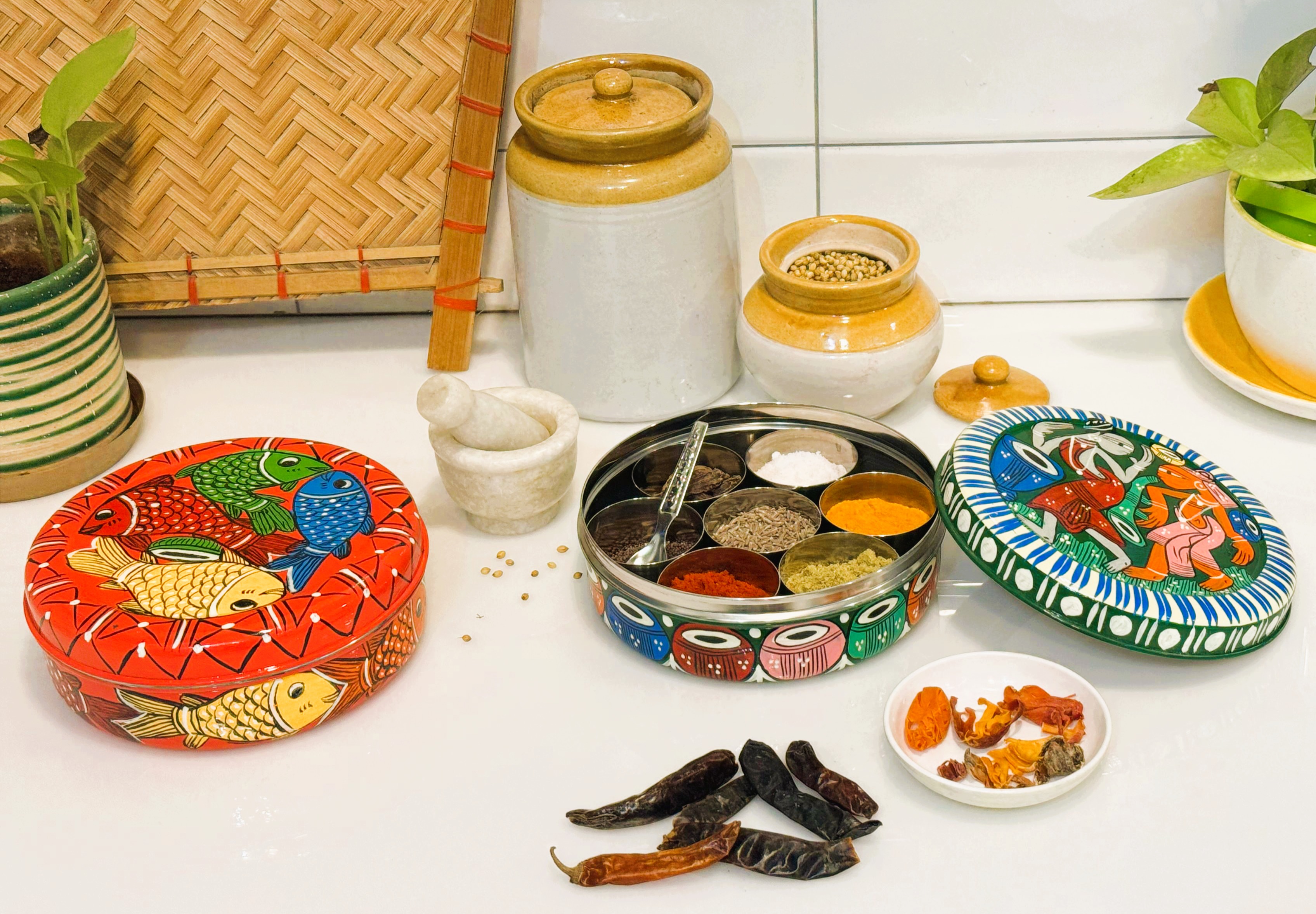 Hand-Painted Indian Spice Box | Pattachitra Tribal Art