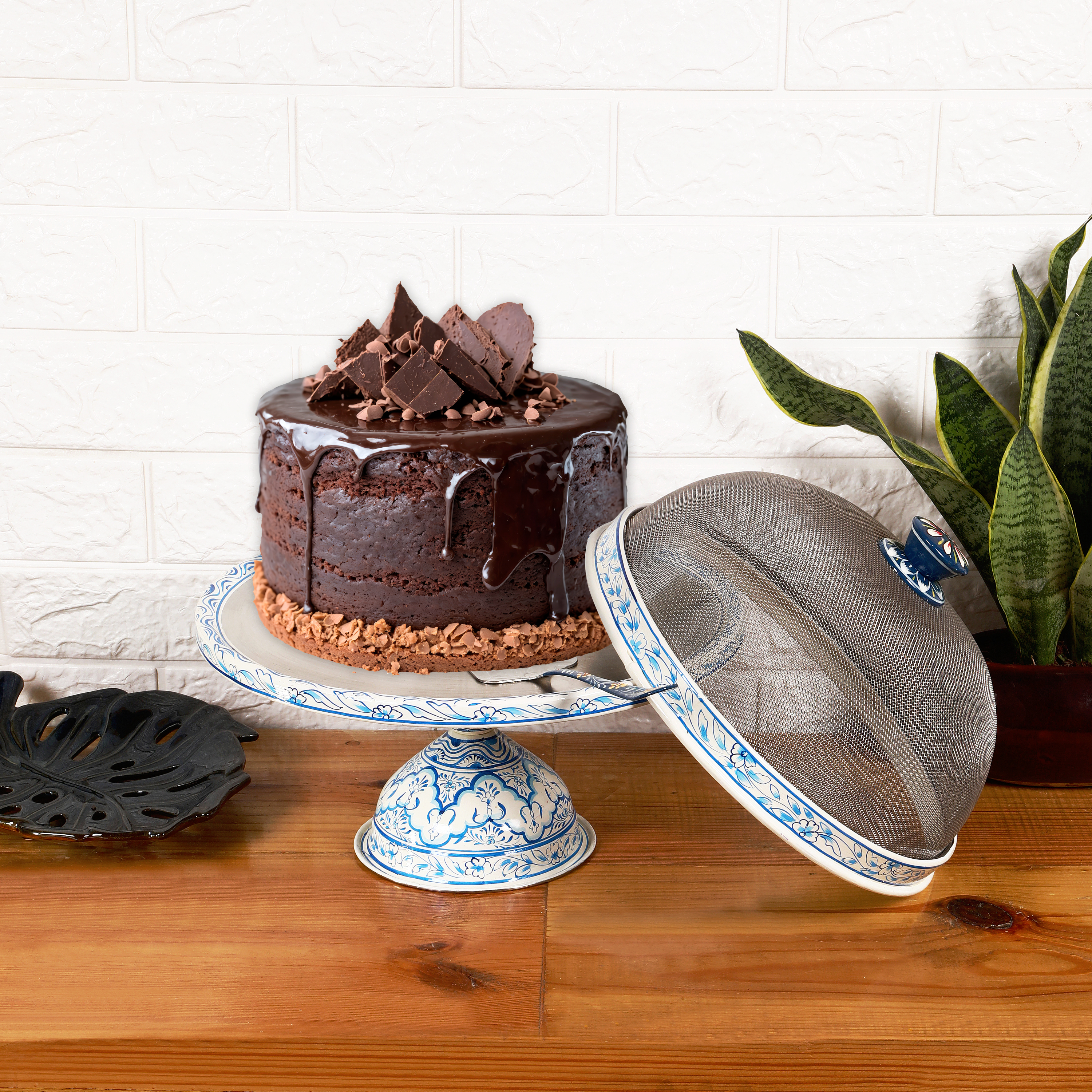 Hand-Painted Cake Stand with Dome