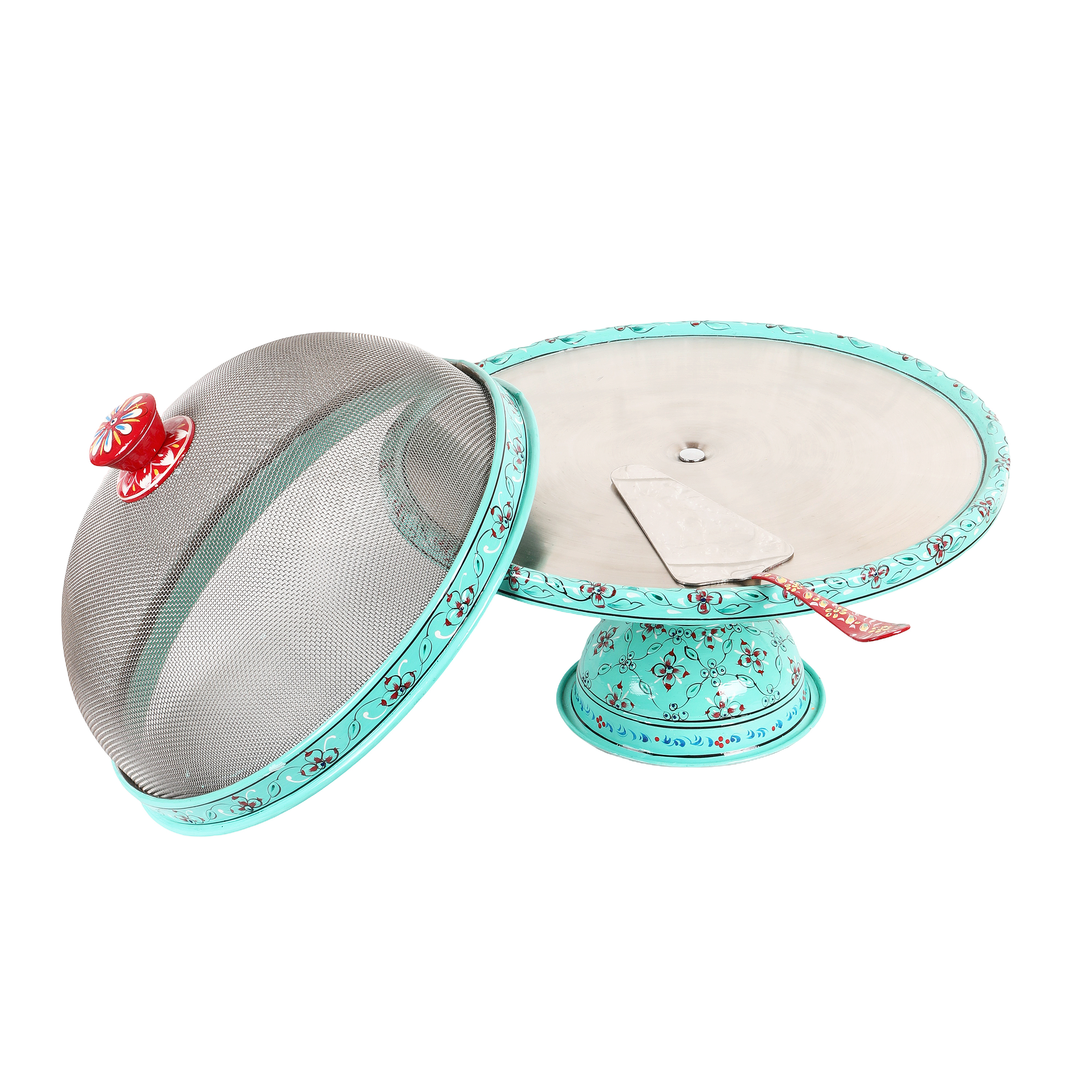 Cake Stand with Dome : Turquoise Blue