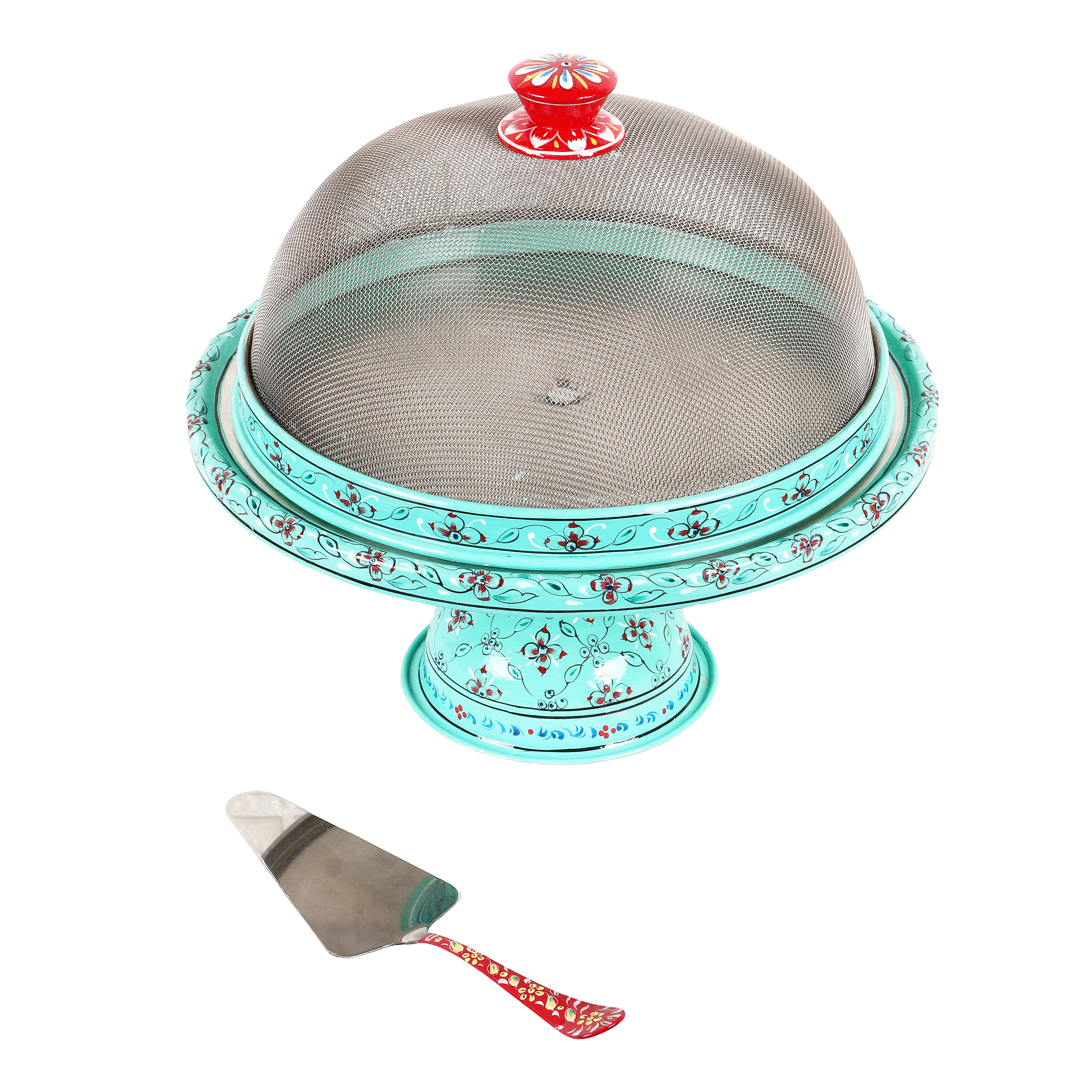 Cake Stand with Dome : Turquoise Blue