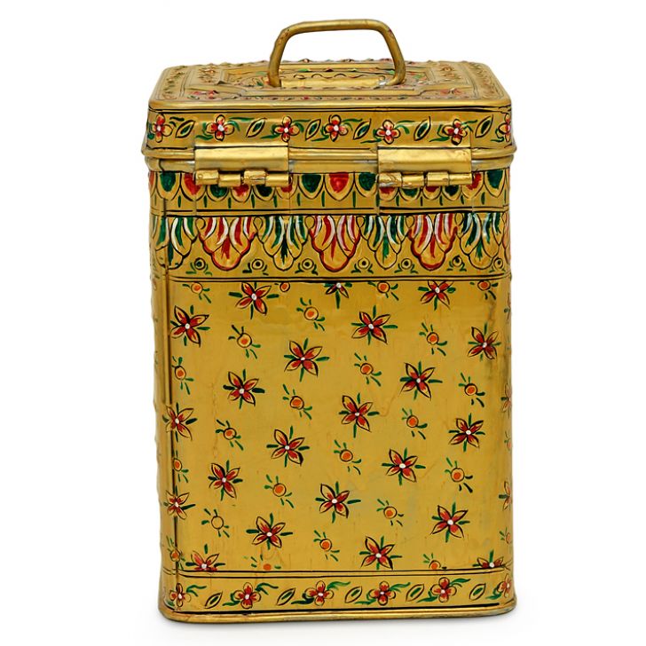 Hand Painted Canister: Golden Stainless Steel Tin Hand Painted Canister: Golden Stainless Steel Tin