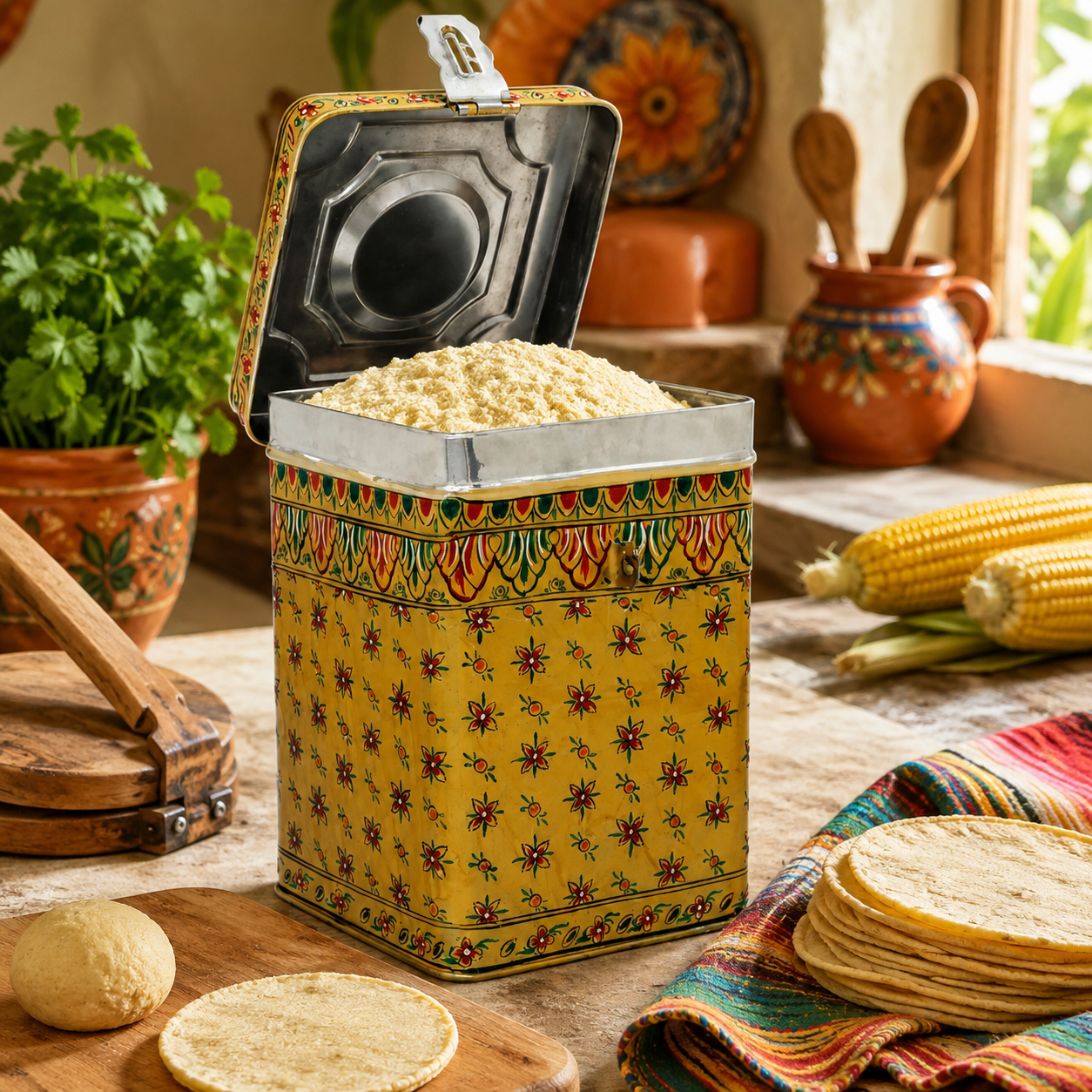 Hand Painted Canister: Golden Stainless Steel Tin