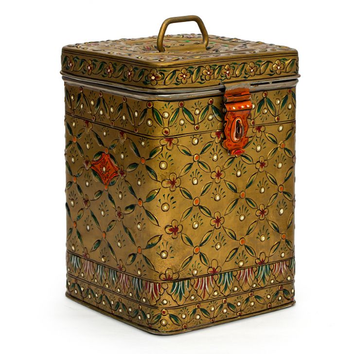 Hand Painted Canister: Bronze Color Stainless Steel Tin