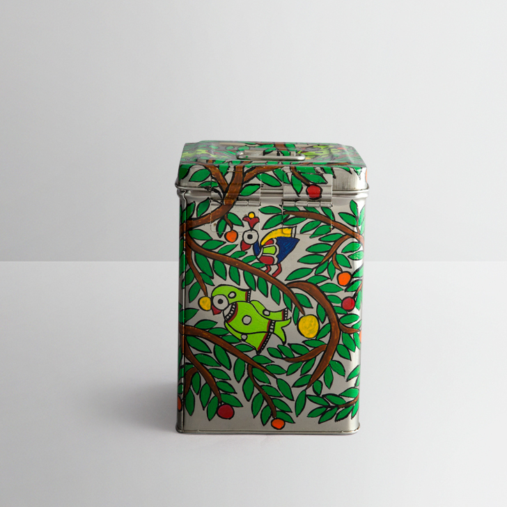 Hand Painted Canister: Parrots on the tree Stainless Steel Tin Hand Painted Canister: Parrots on the tree Stainless Steel Tin