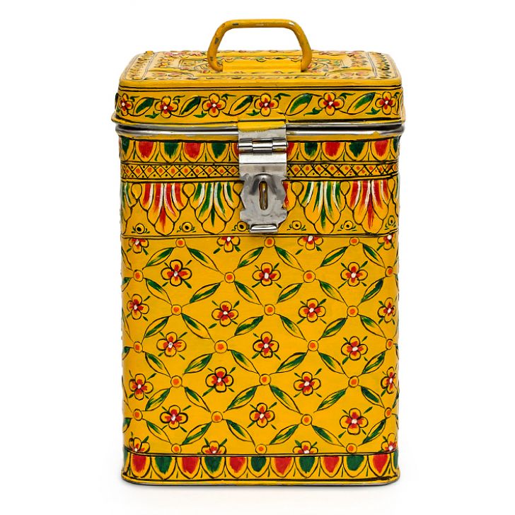 Hand Painted Canister: Golden Yellow Stainless Steel Tin Hand Painted Canister: Golden Yellow Stainless Steel Tin