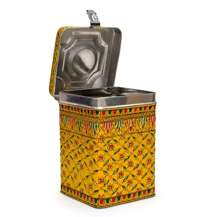 Hand Painted Canister: Golden Yellow Stainless Steel Tin