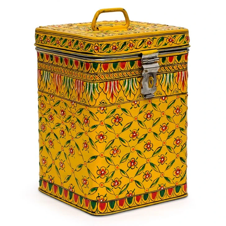 Hand Painted Canister: Golden Yellow Stainless Steel Tin