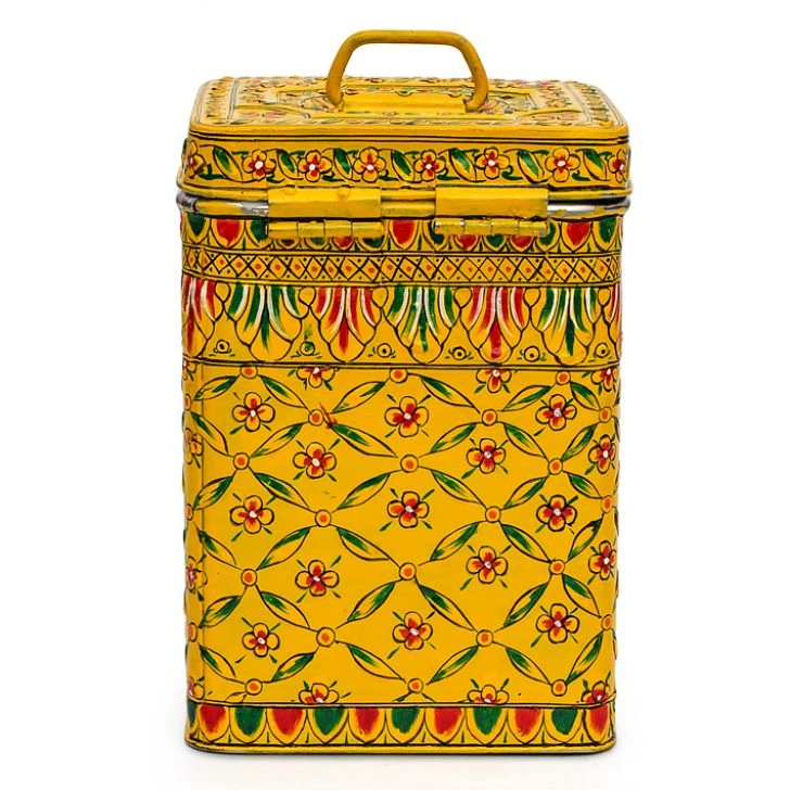 Hand Painted Canister: Golden Yellow Stainless Steel Tin