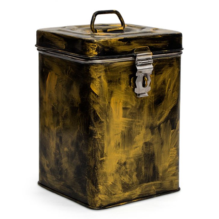 Hand Painted Canister: Black Antiqua Stainless Steel Tin Hand Painted Canister: Black Antiqua Stainless Steel Tin