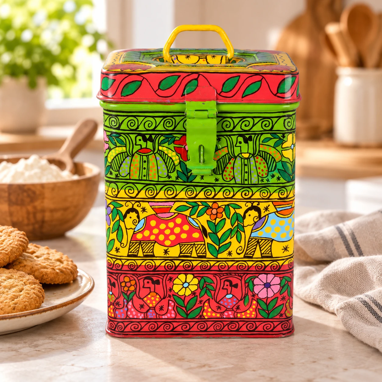 Hand Painted Canister: Flora & Fauna Stainless Steel Tin