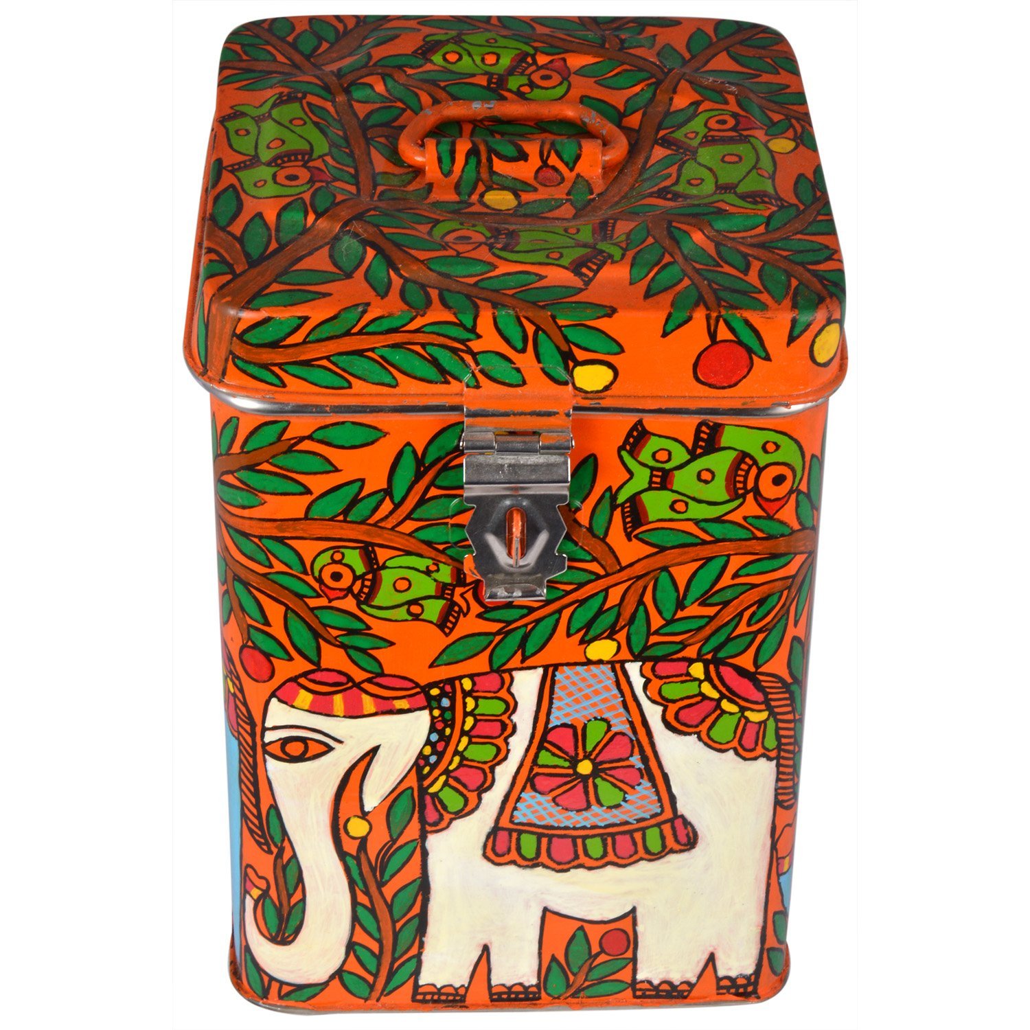 Hand Painted Canister: Elephants Stainless Steel Tin Hand Painted Canister: Elephants Stainless Steel Tin