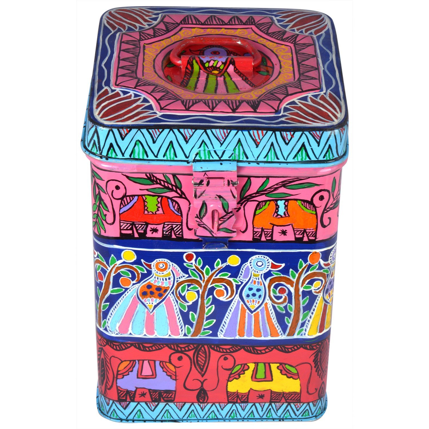 Hand Painted Canister: Celebration Multi color Stainless Steel Tin Hand Painted Canister: Celebration Multi color Stainless Steel Tin