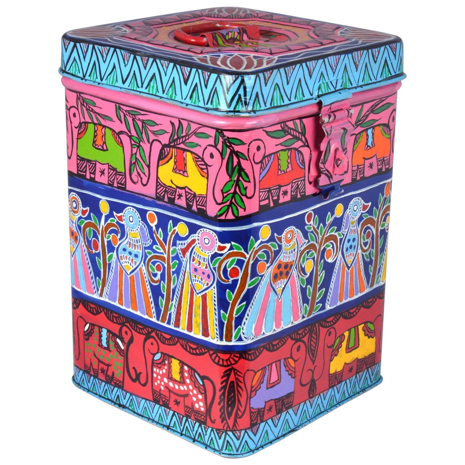 Hand Painted Canister: Celebration Multi color Stainless Steel Tin Hand Painted Canister: Celebration Multi color Stainless Steel Tin