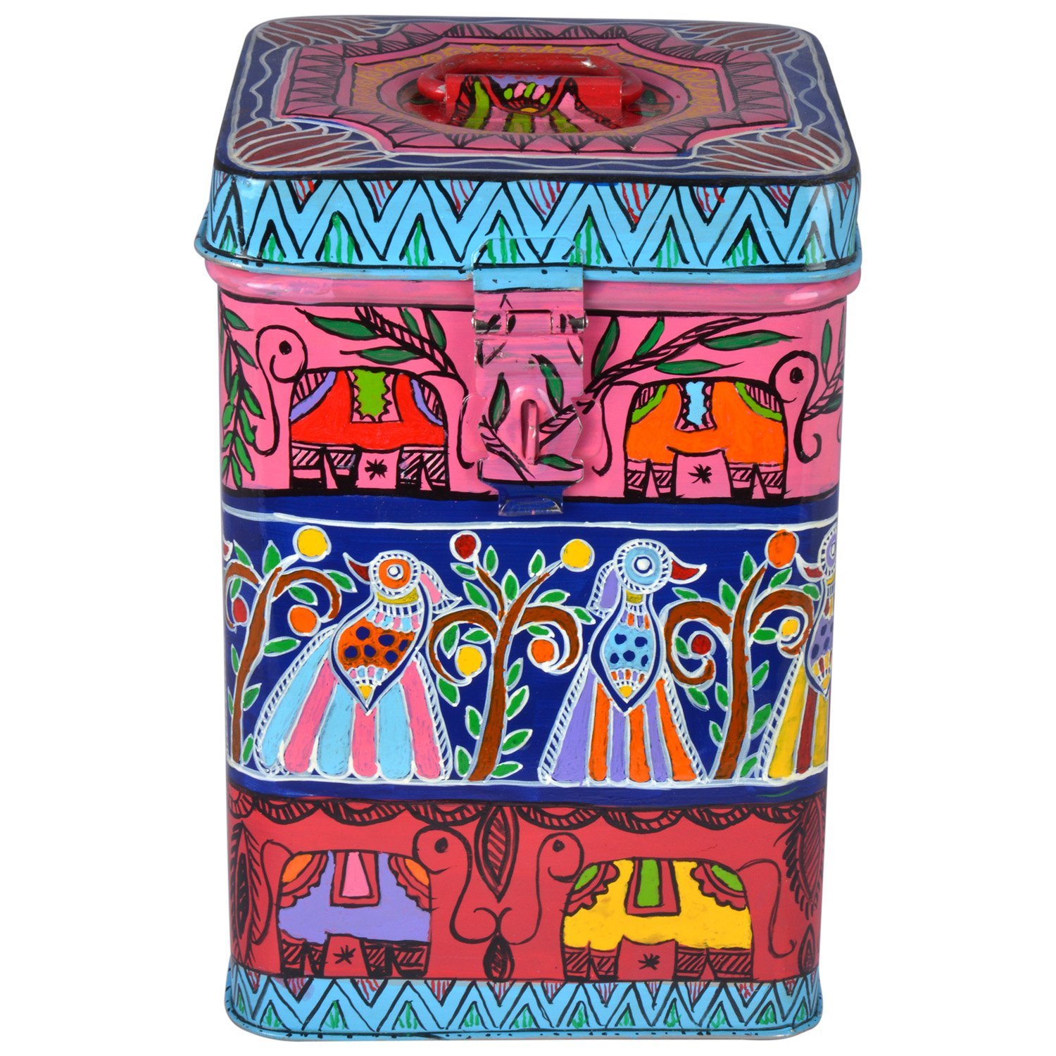 Hand Painted Canister: Celebration Multi color Stainless Steel Tin Hand Painted Canister: Celebration Multi color Stainless Steel Tin