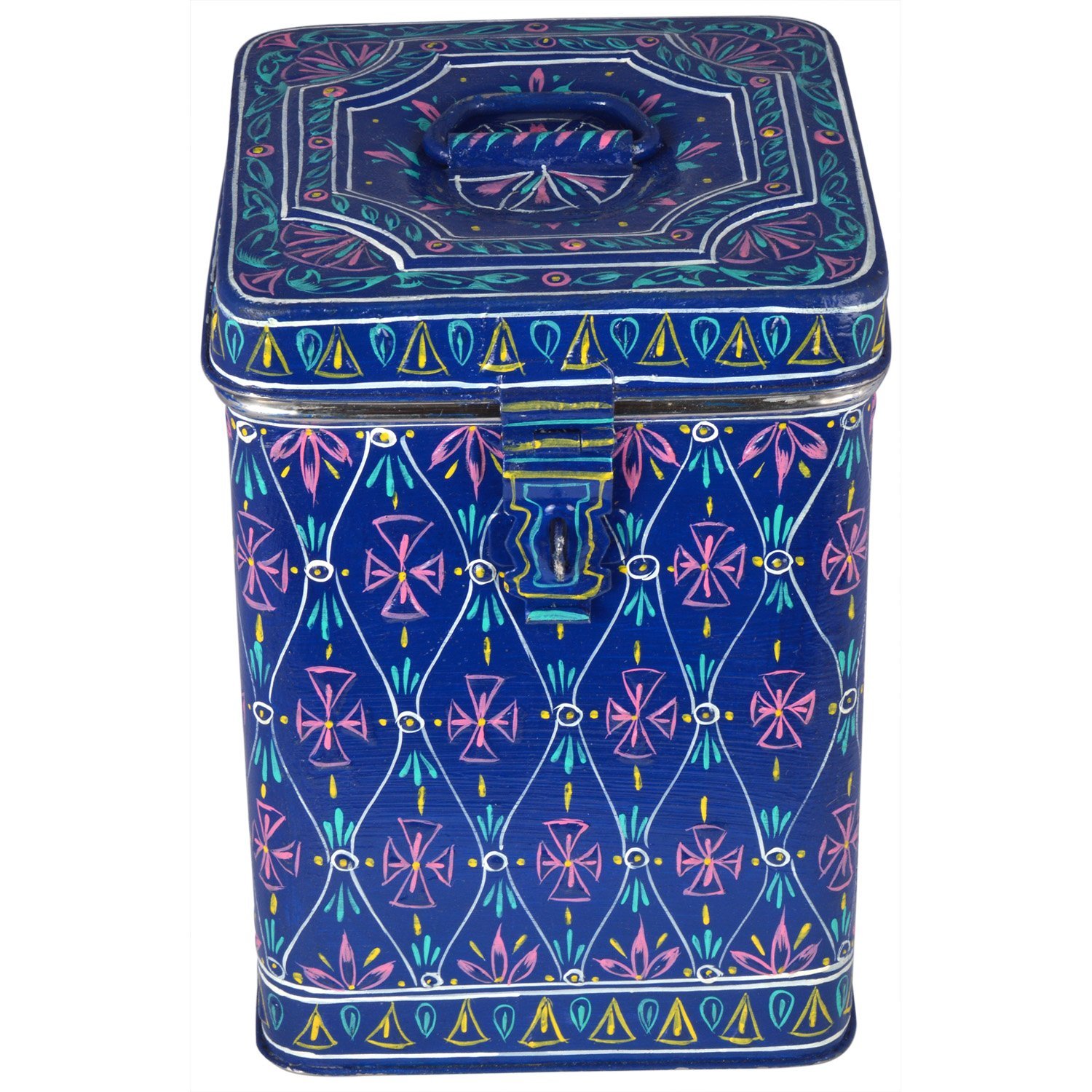 Hand Painted Canister: Blue Stainless Steel Cookie Jar Hand Painted Canister: Blue Stainless Steel Cookie Jar