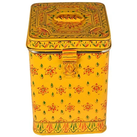 Hand Painted Canister: Yellow Stainless Steel Cookie Jar
