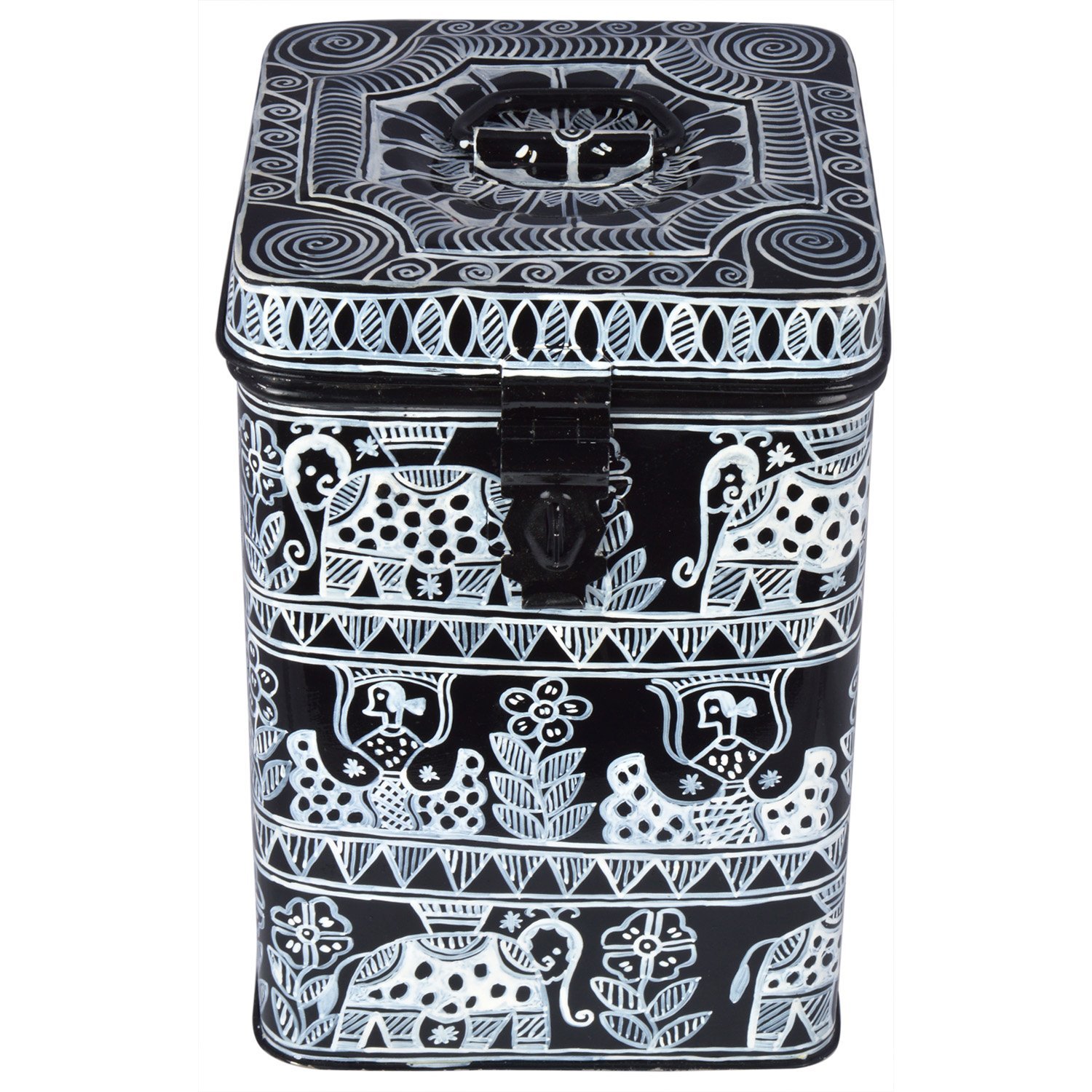 Hand Painted Canister: Black & White  Stainless Steel Cookie Jar Hand Painted Canister: Black & White  Stainless Steel Cookie Jar
