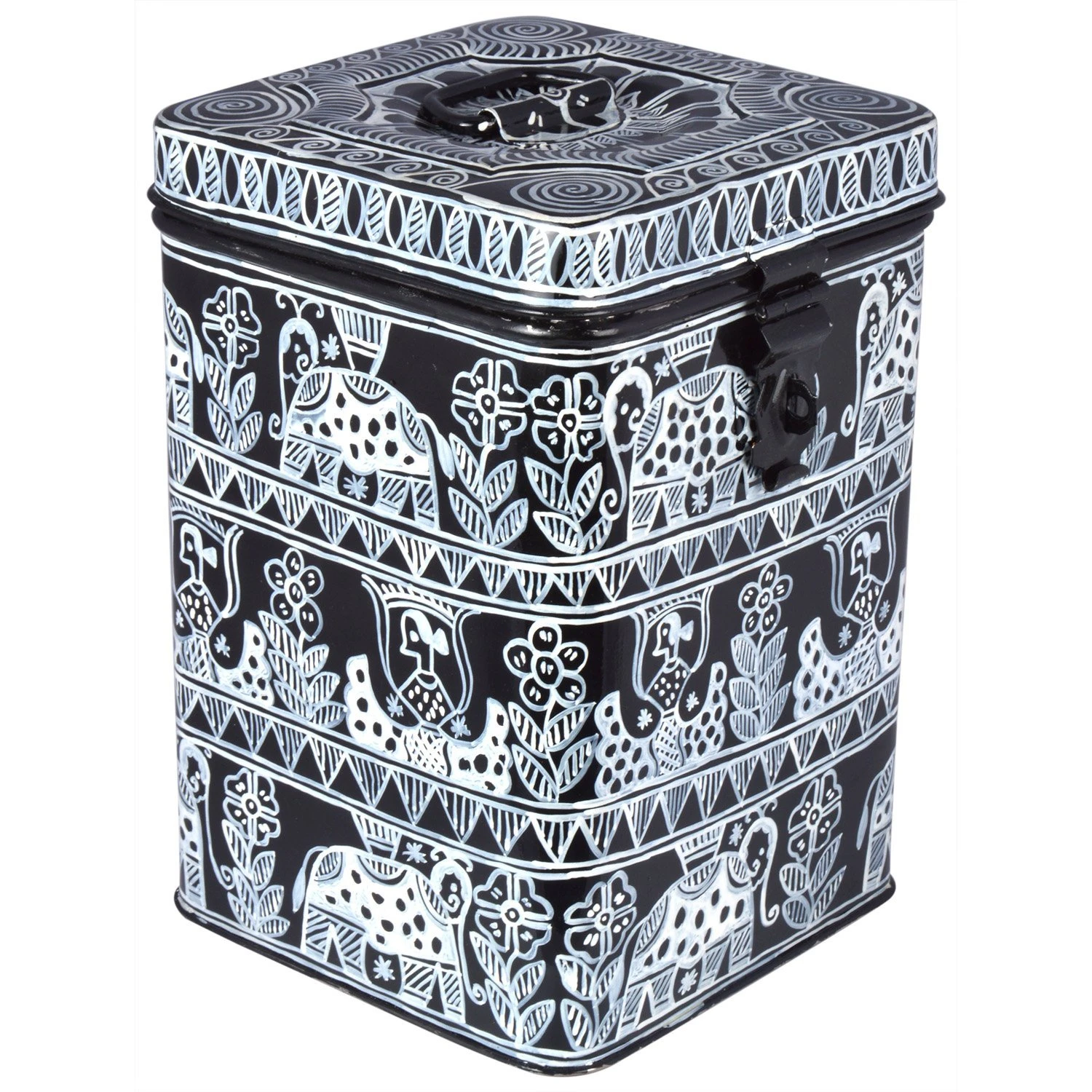 Hand Painted Canister: Black & White  Stainless Steel Cookie Jar