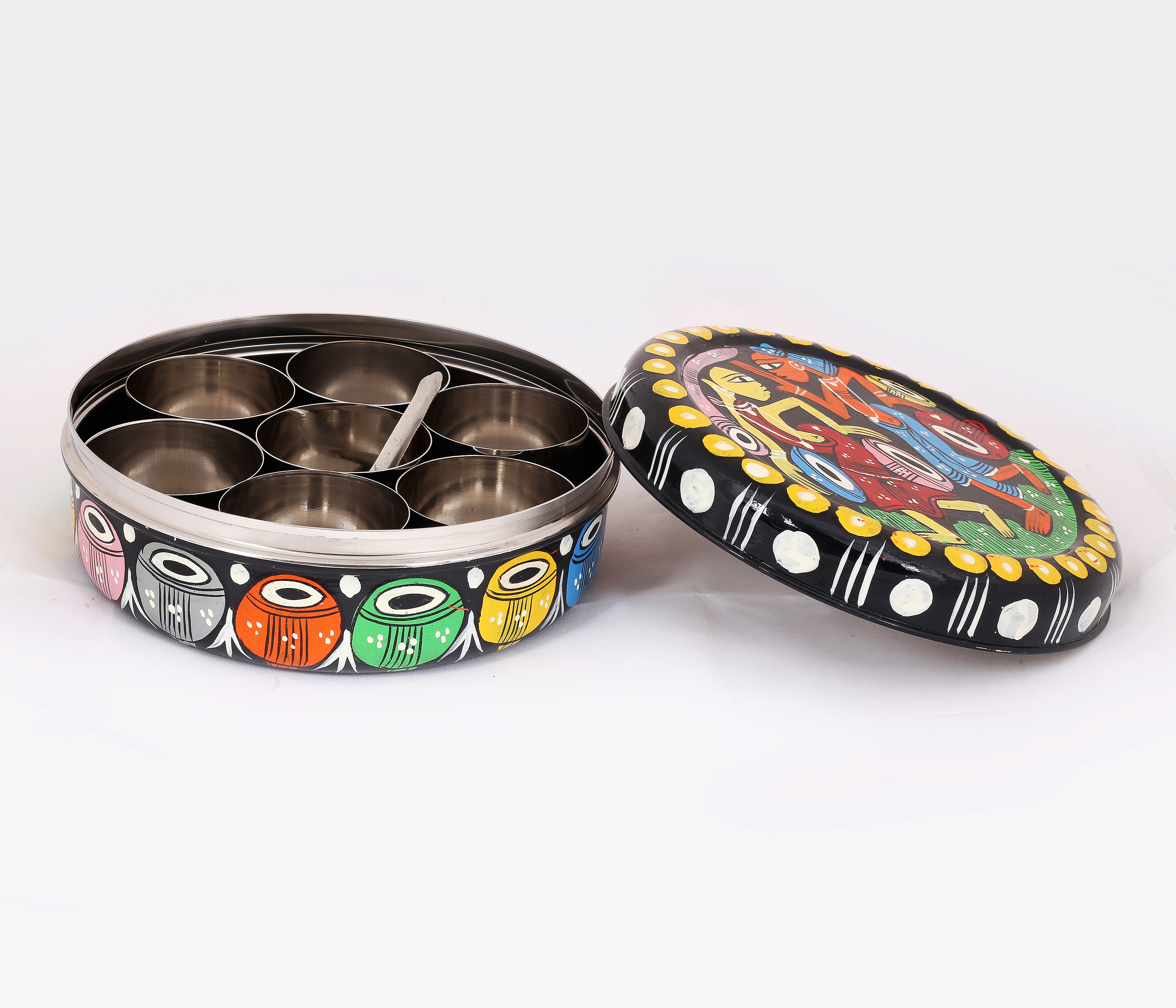 Hand-Painted Indian Spice Box | Pattachitra Tribal DanceTribal