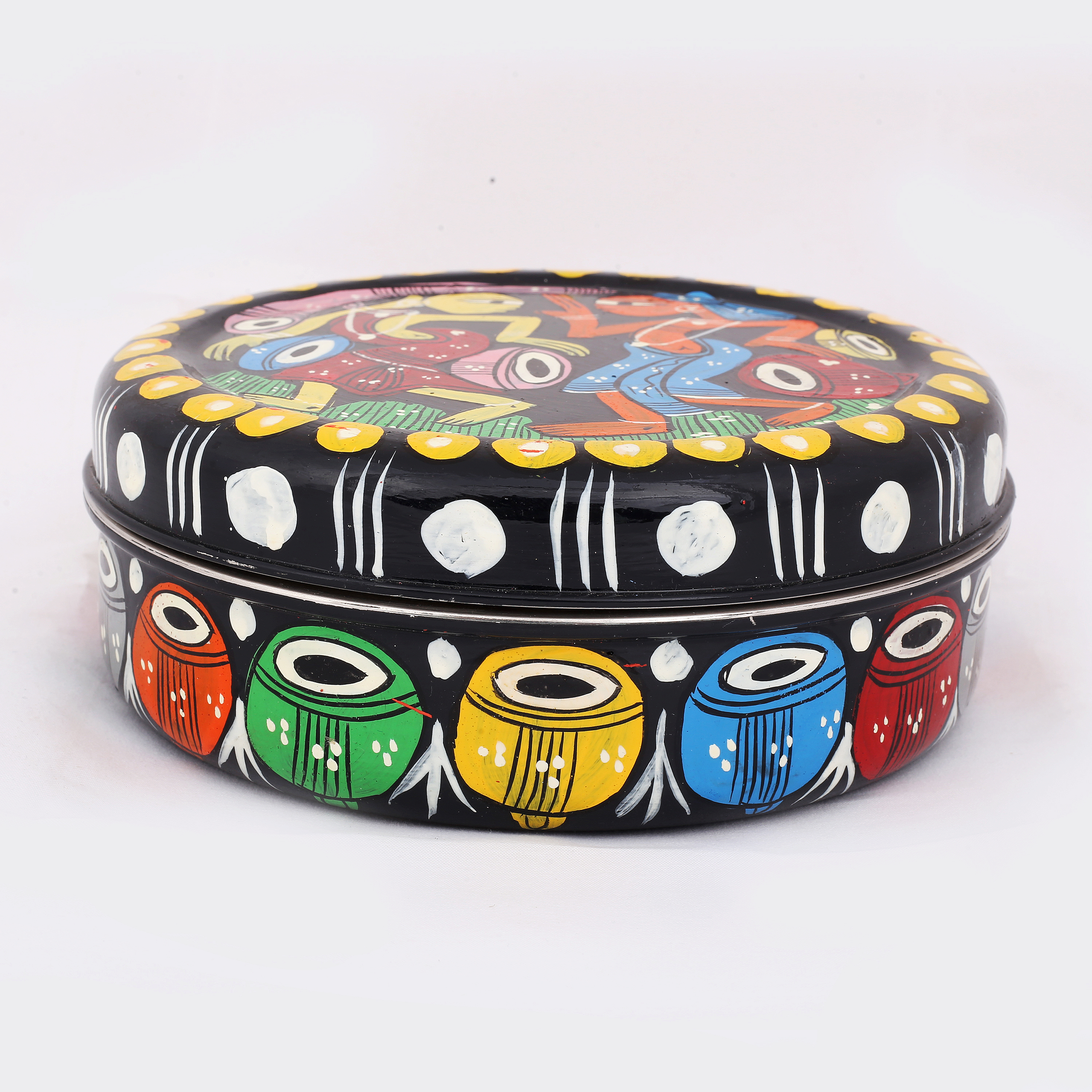 Hand-Painted Indian Spice Box | Pattachitra Tribal DanceTribal
