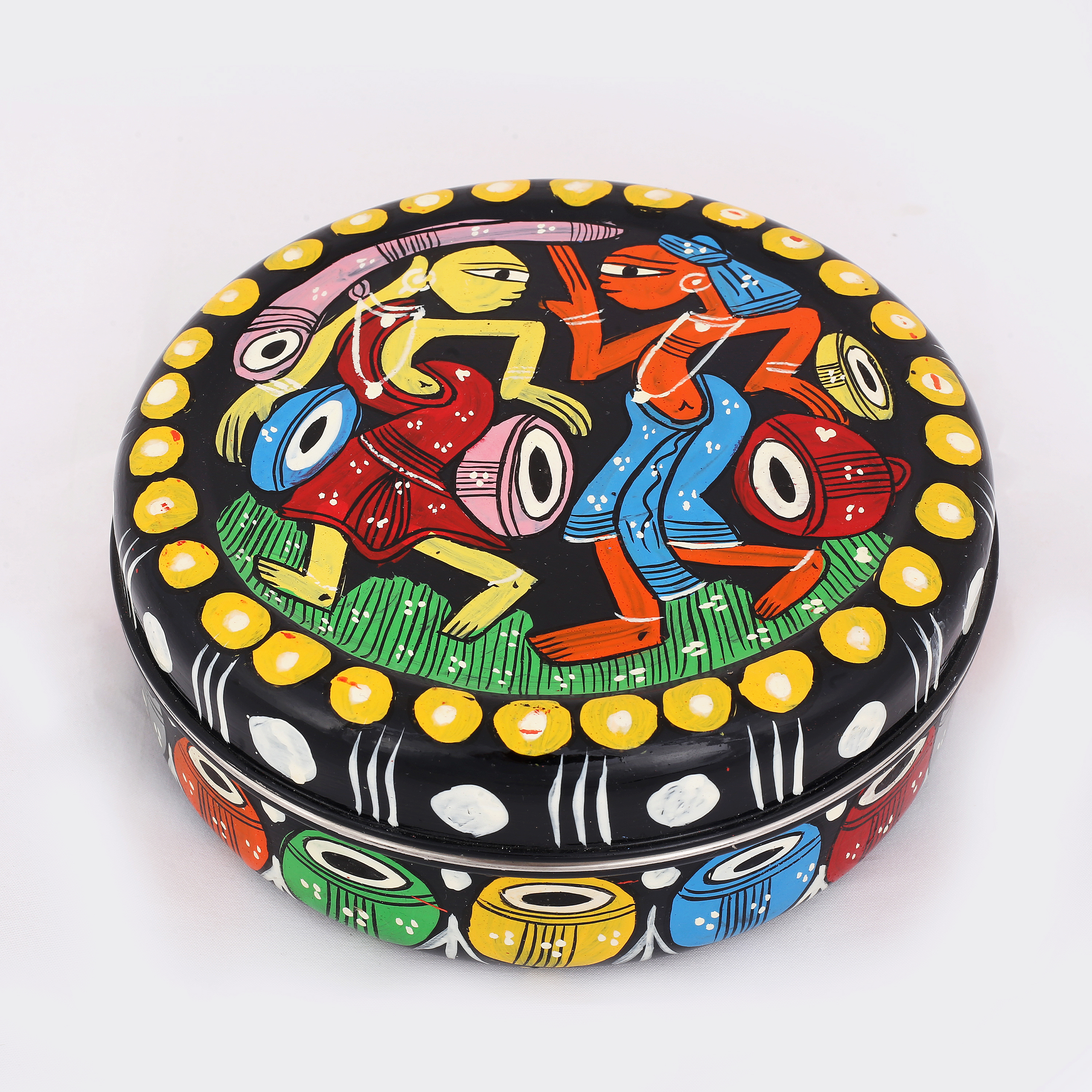 Hand-Painted Indian Spice Box | Pattachitra Tribal DanceTribal