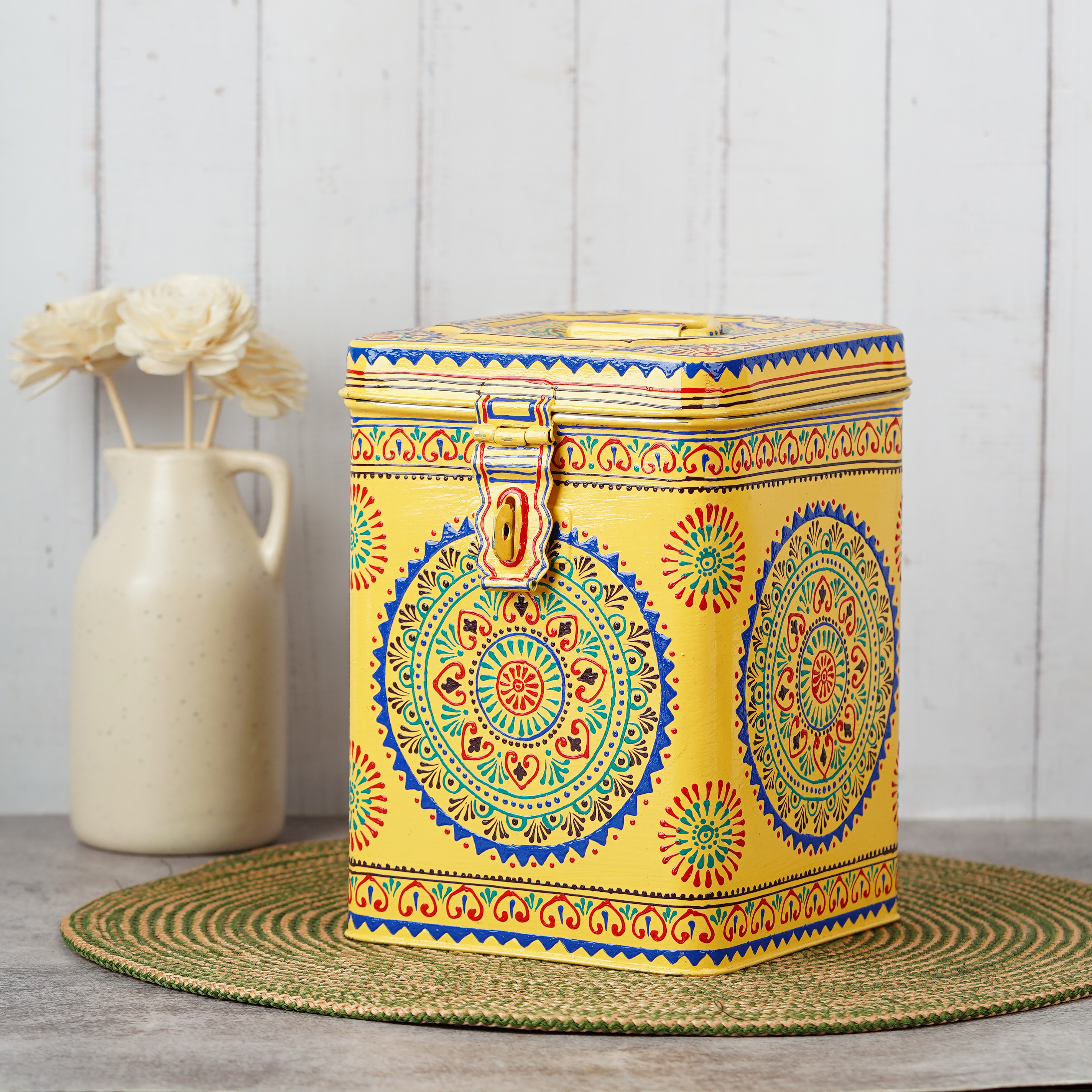 Hand Painted Canister: Boho Stainless Steel Cookie Jar