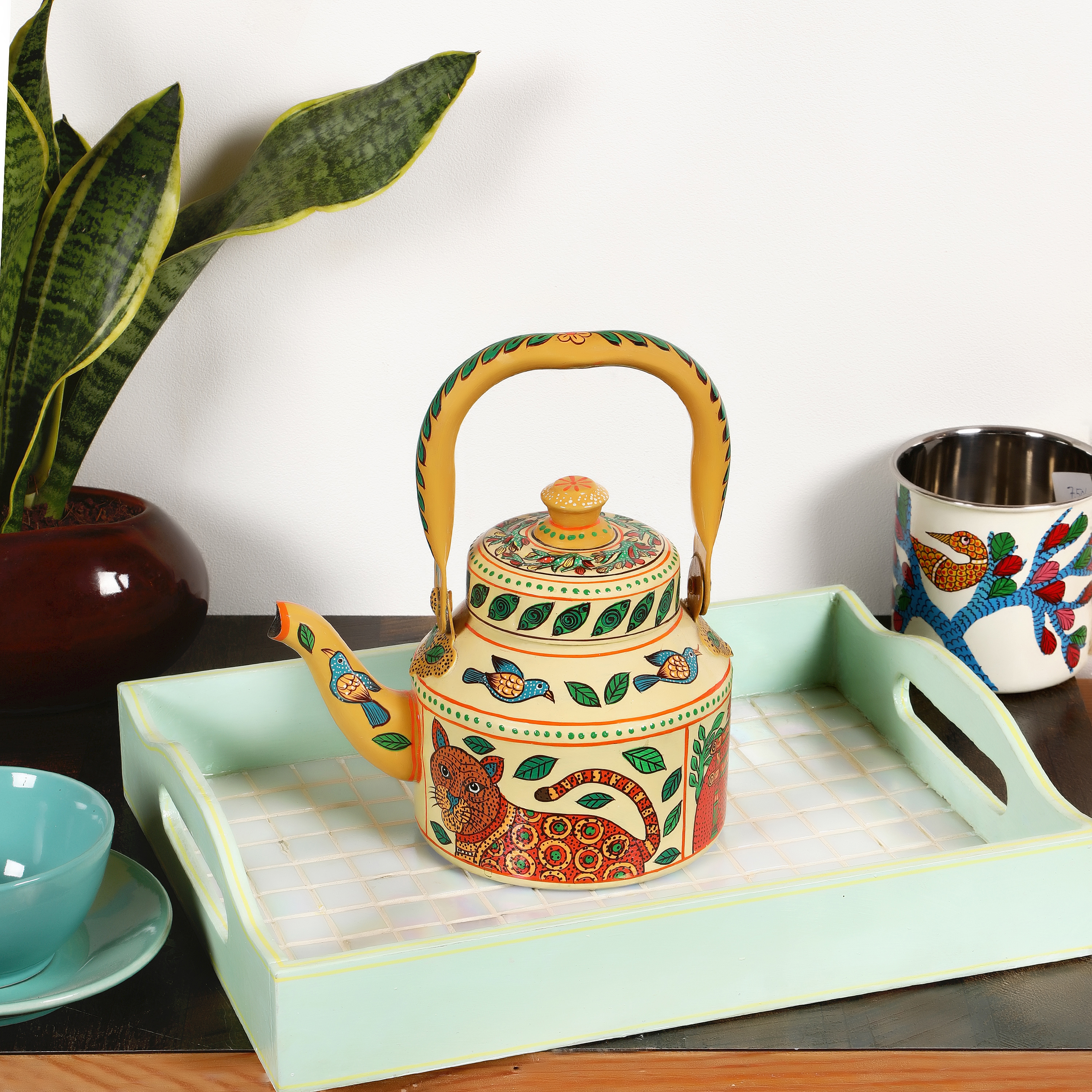 Hand Painted Kettle: Gond Art, Madhya Pradesh: Desh Ka Garv Collection Hand Painted Kettle: Gond Art, Madhya Pradesh: Desh Ka Garv Collection