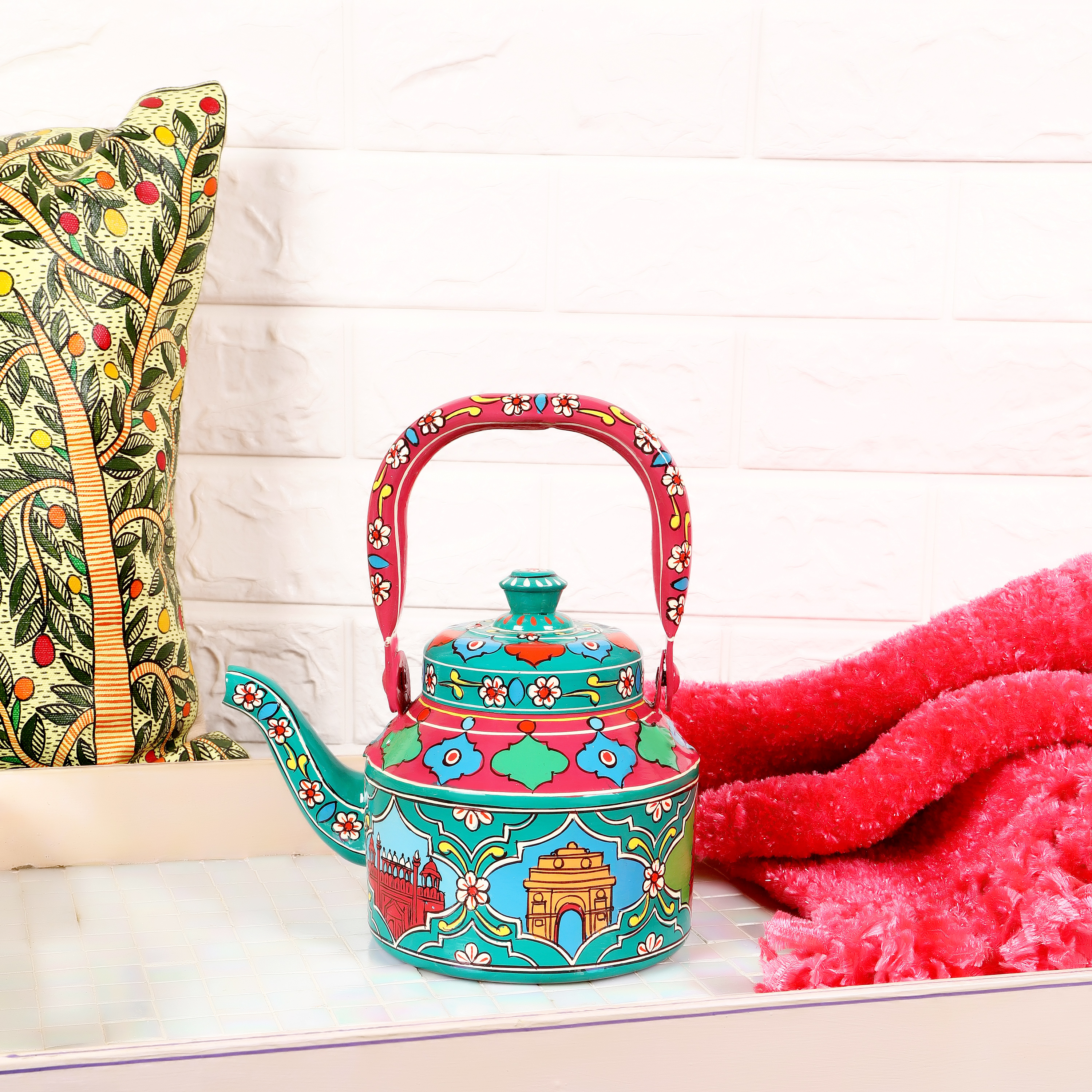 Hand Painted Tea Kettle: Embroidery Craft Delhi: Desh Ka Garv Collection Hand Painted Tea Kettle: Embroidery Craft Delhi: Desh Ka Garv Collection