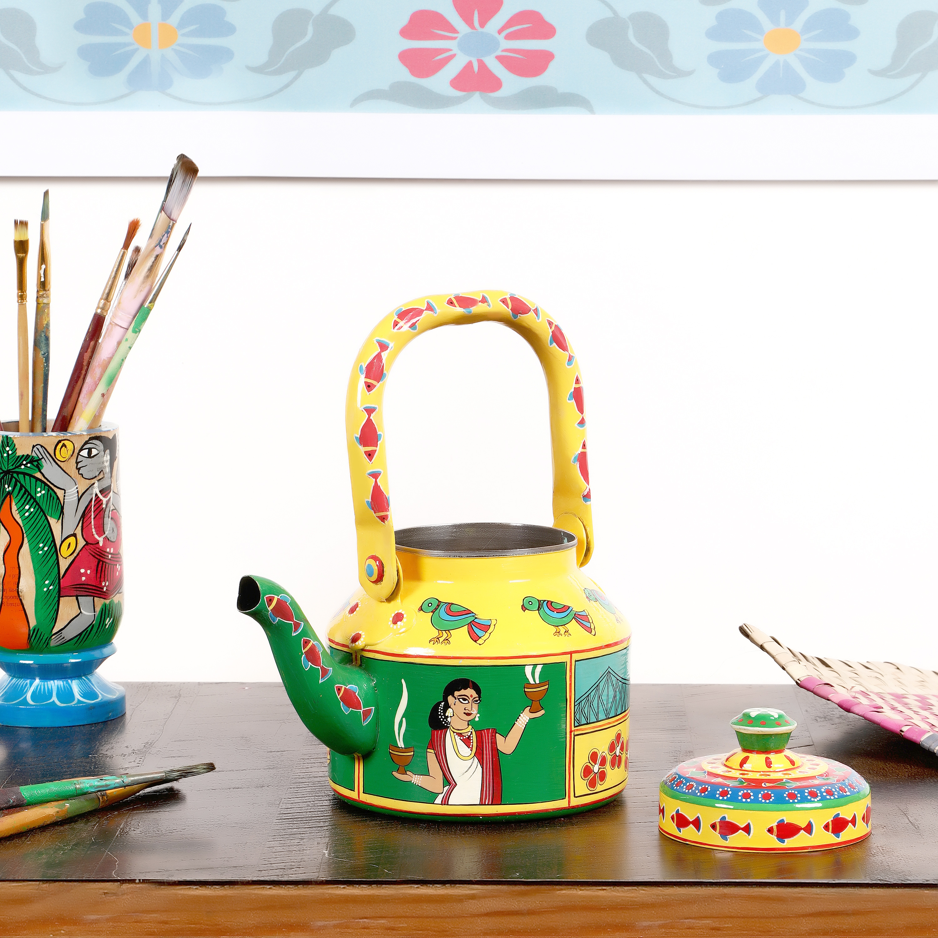 Hand-Painted Tea Kettle – Kalighat Art, West Bengal: Desh Ka Garv Collection