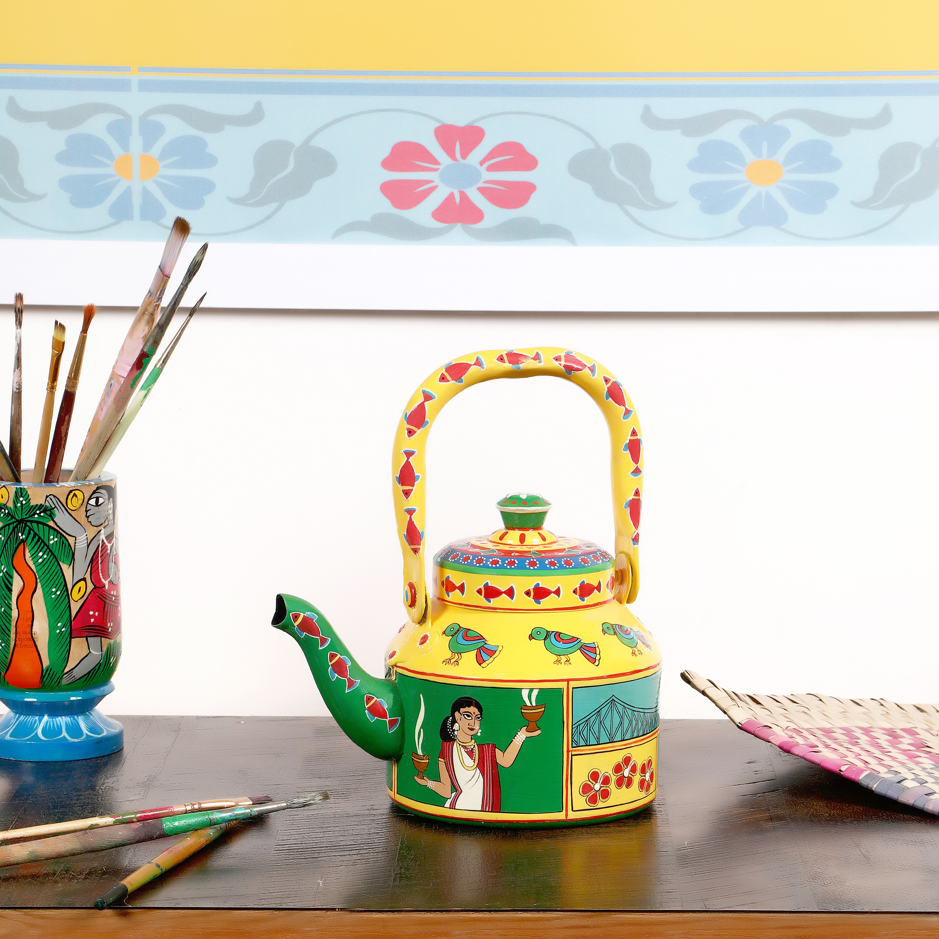 Hand-Painted Tea Kettle – Kalighat Art, West Bengal: Desh Ka Garv Collection