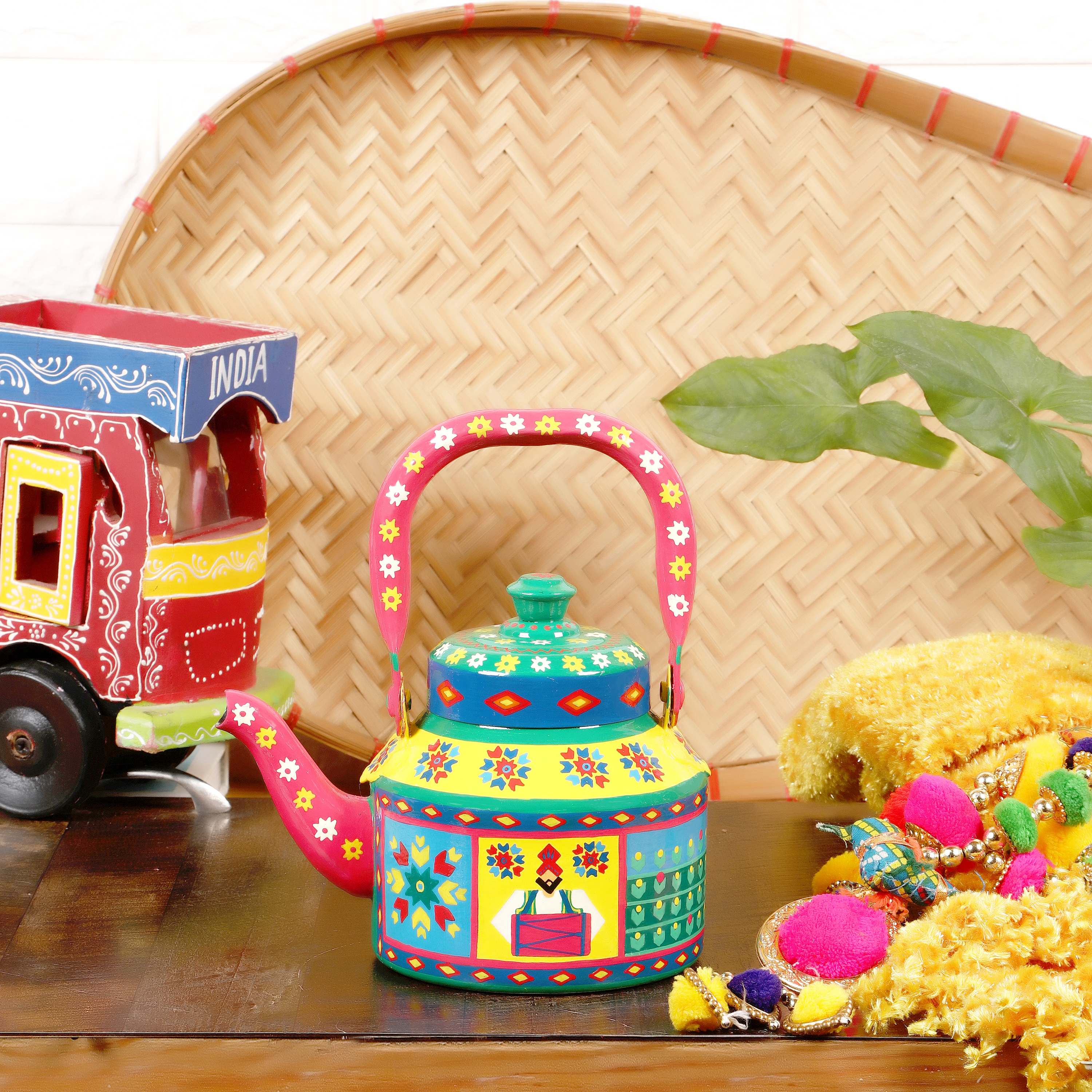 Hand-Painted Tea Kettle – Phulkari, Punjab - Desh Ka Garv Collection Hand-Painted Tea Kettle – Phulkari, Punjab - Desh Ka Garv Collection