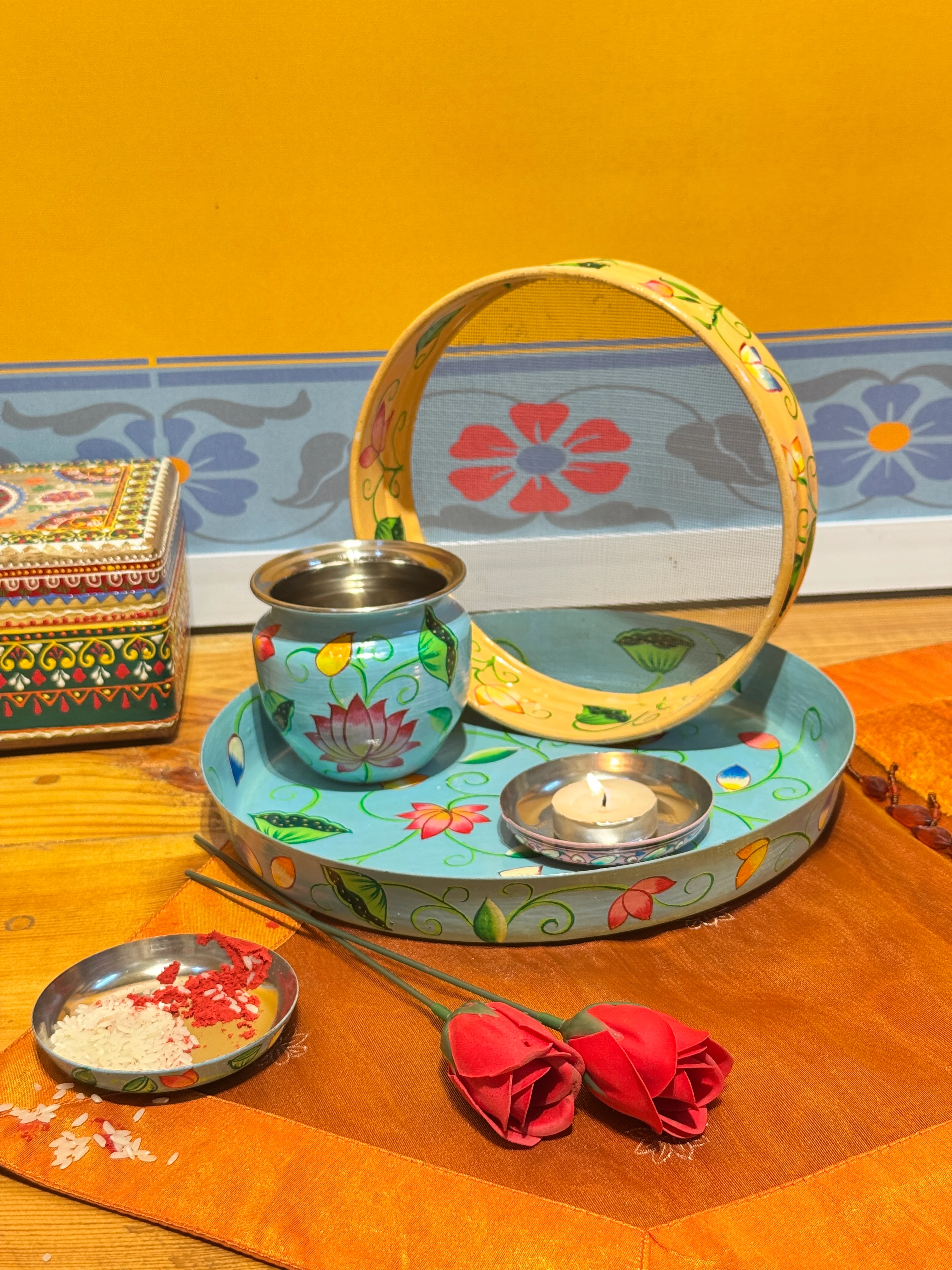 Karwa Chauth Puja Thali Set - Lotus 